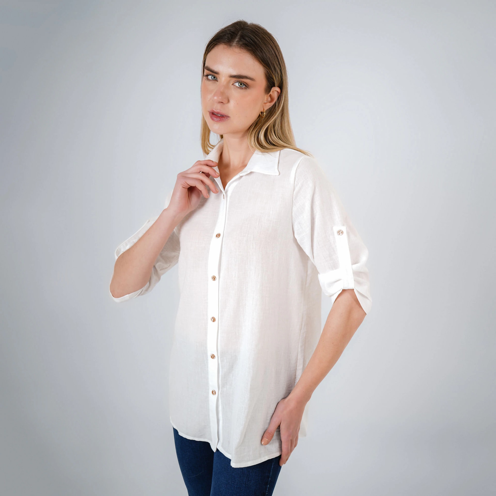 Blusa Cuello Camisero Manga 3/Cuartos - imagen 1