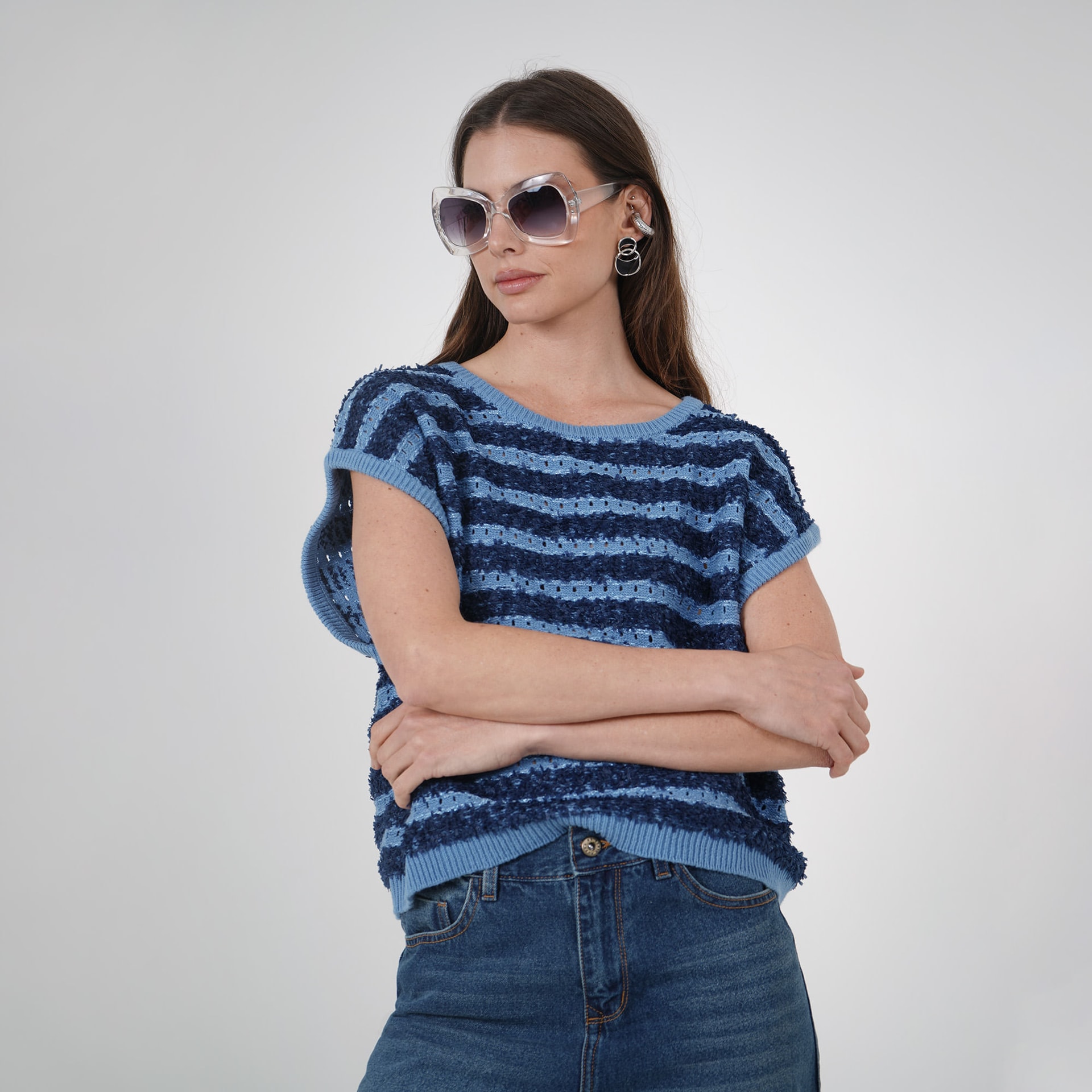 Sweater tipo chaleco oversize estampado - imagen 1