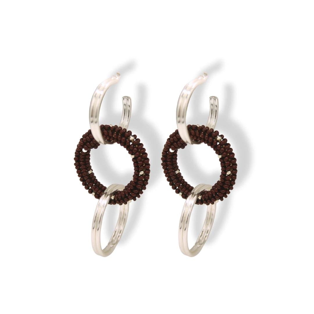 Aretes entrelazados tejidos triples chocolate silver - imagen 1