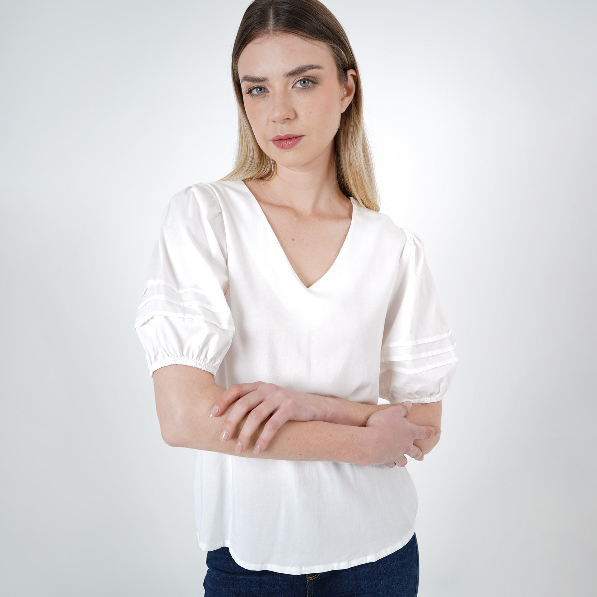 Blusa Cuello V Manga Corta Globo - imagen 1