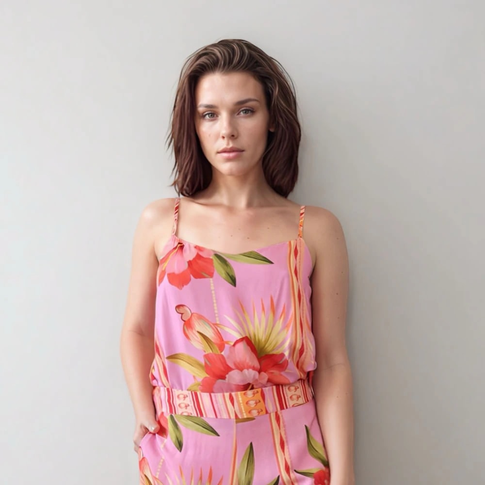 Camisa Tiras con Estampado Hibiscus. - imagen 1