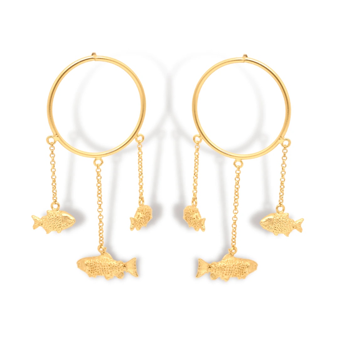 Aretes con aro y tres peces - imagen 1
