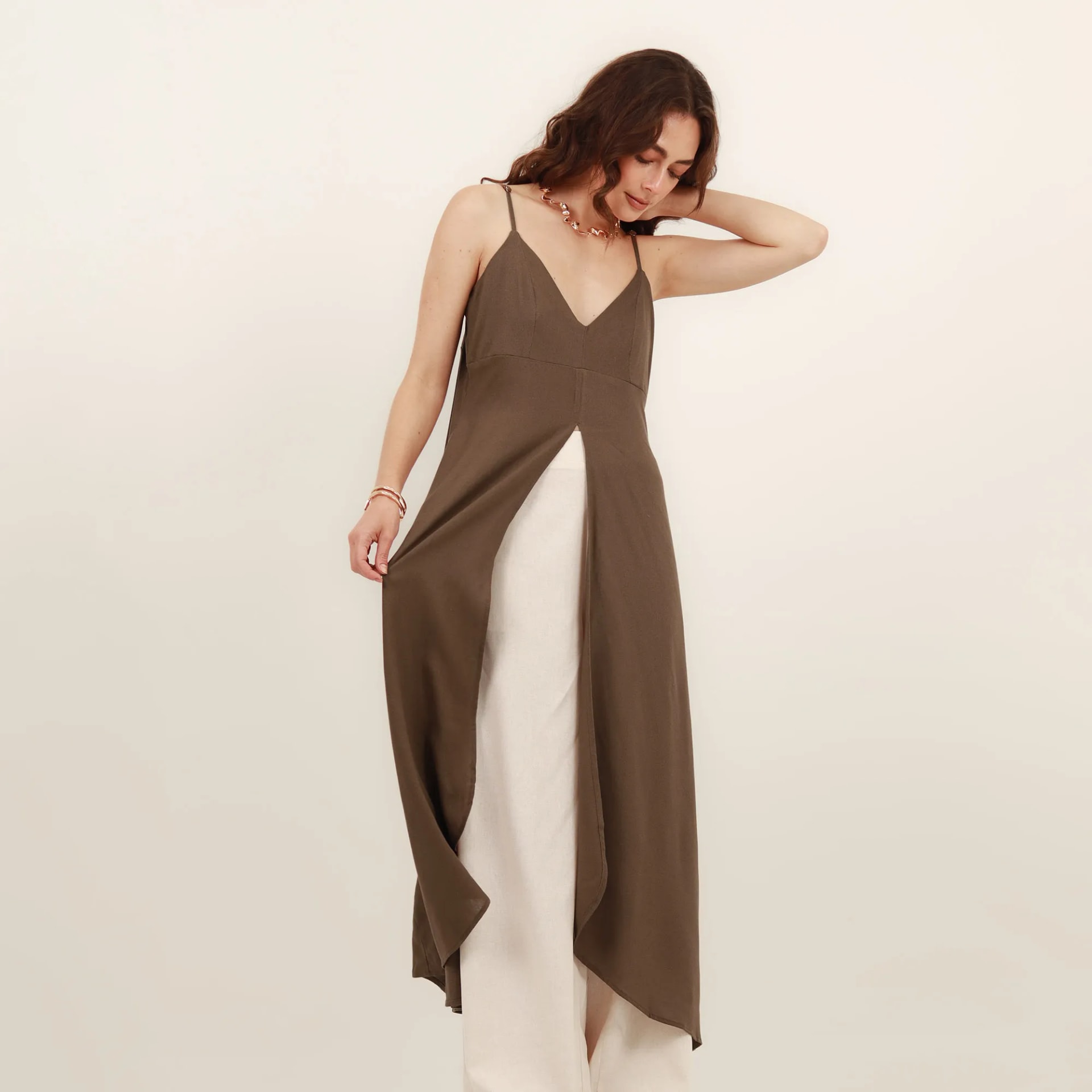 Vestido  Sobretodo Cuello V Manga Sisa - imagen 1