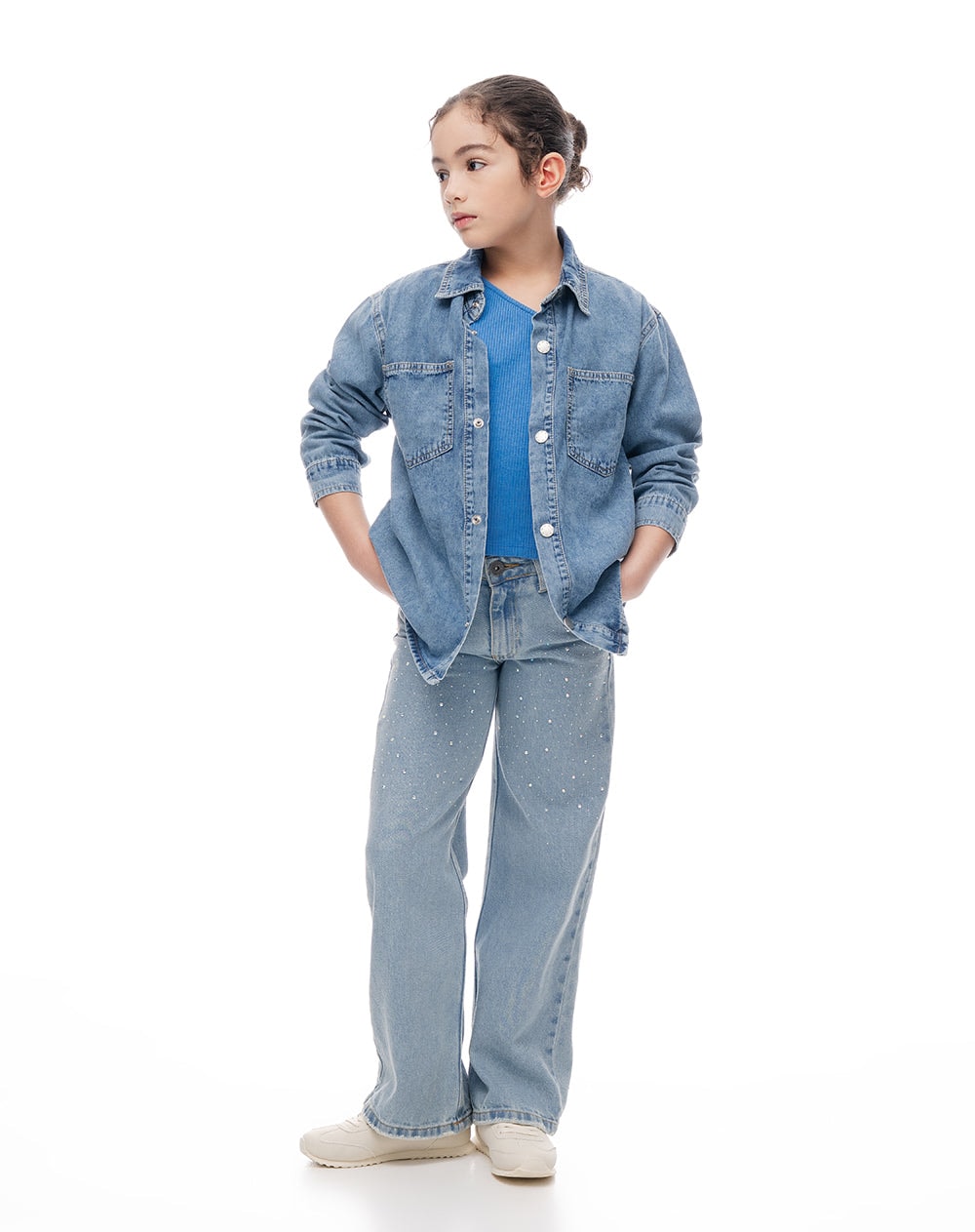 Camisa oversized manga larga índigo medio niña - imagen 1