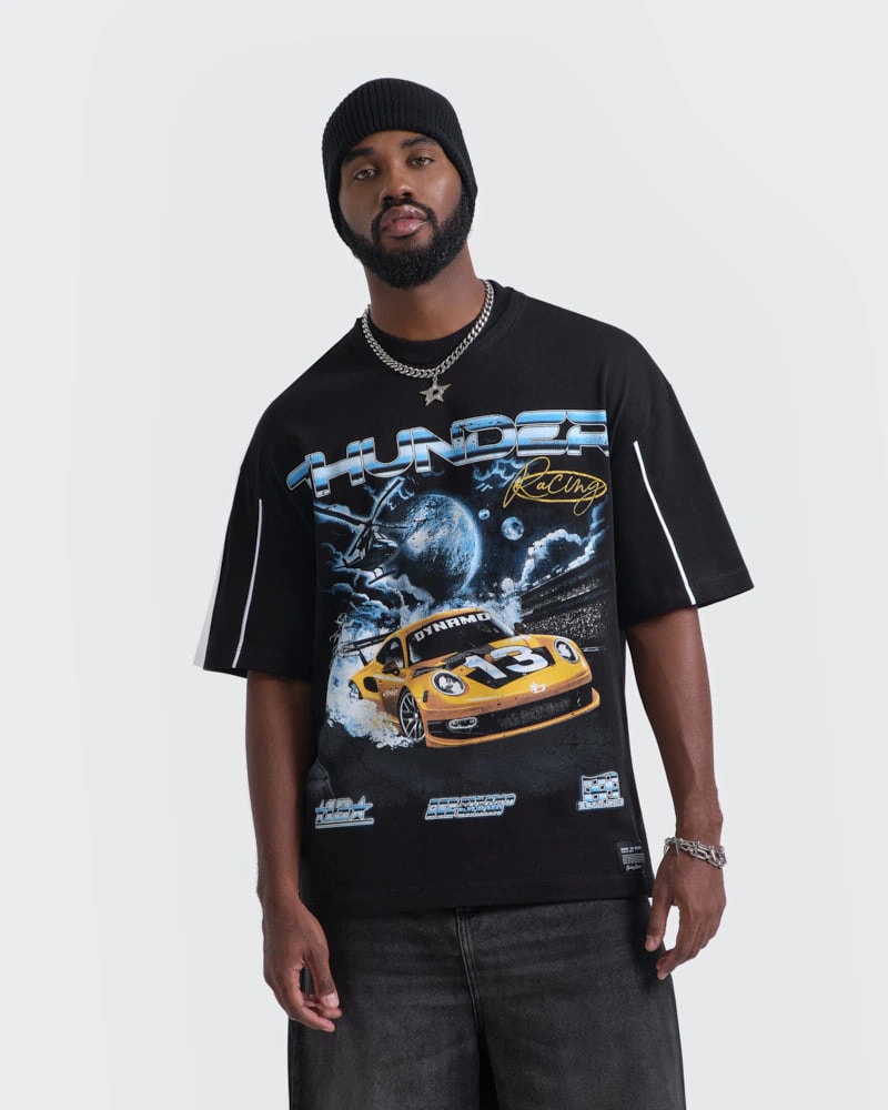 Camiseta Negra Oversize Thunder Racing - imagen 1