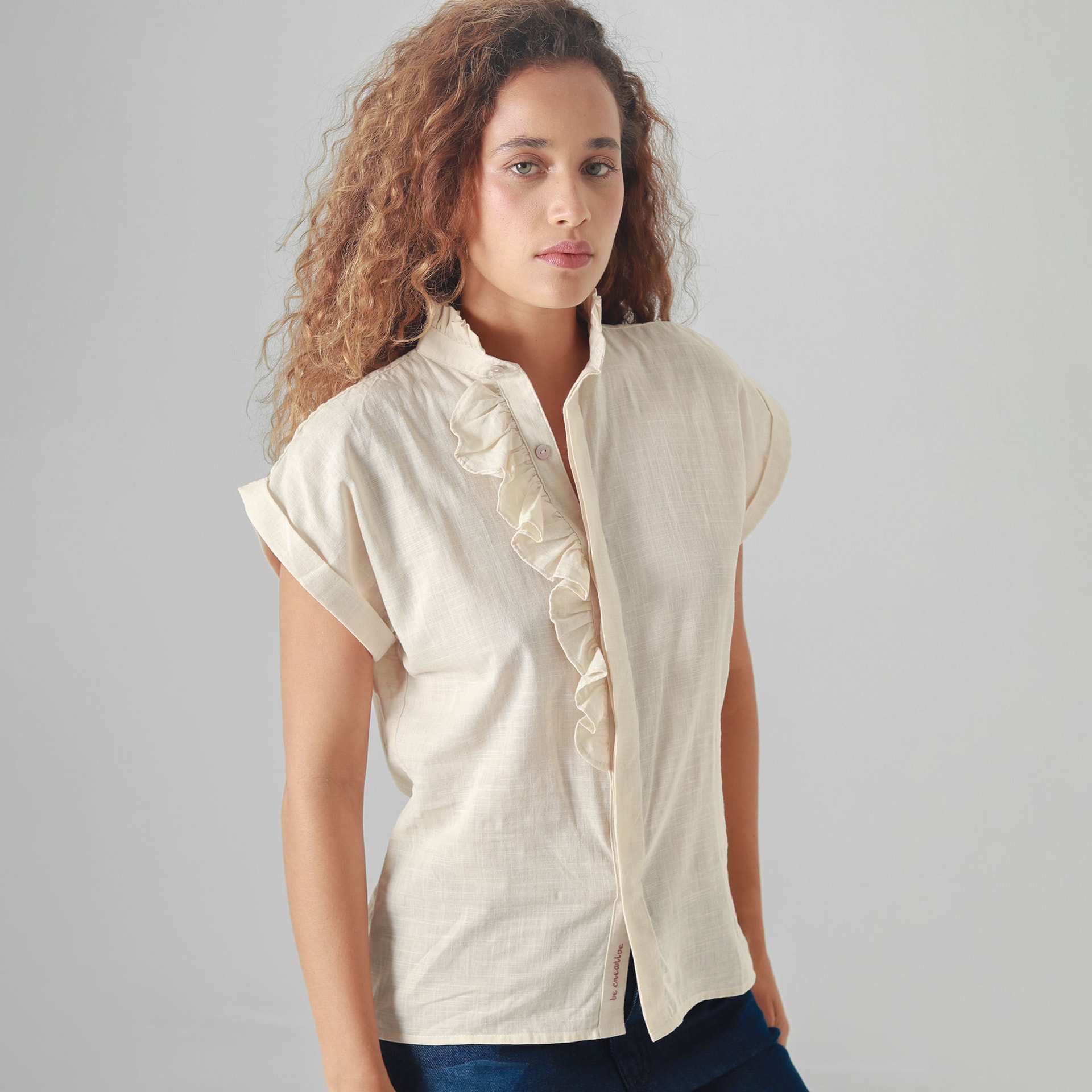 Blusa Cuello Camisero Manga Corta - imagen 1