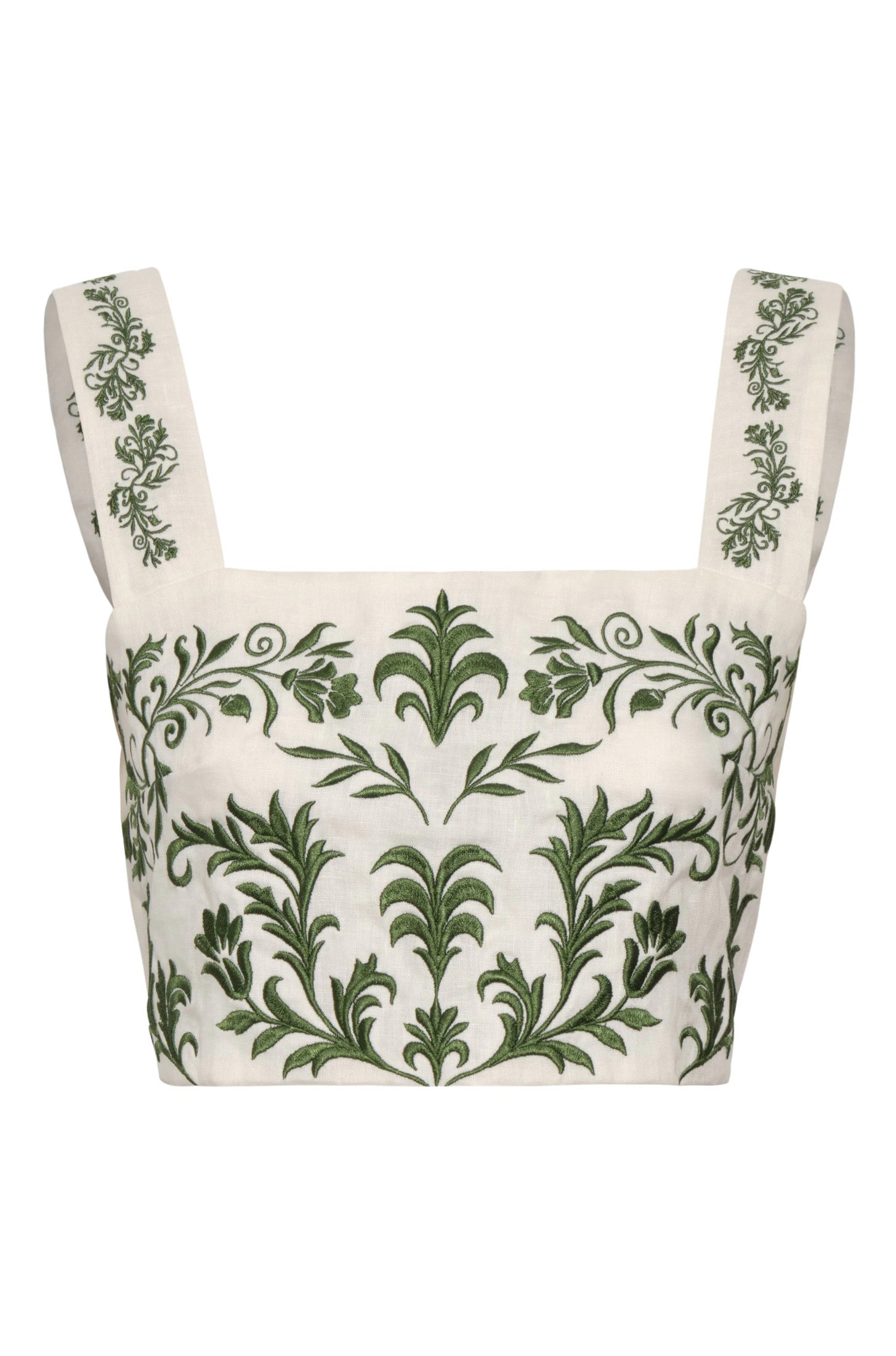 Marimba Embroidered Linen Top / Ivory Green Buganvilias - imagen 1