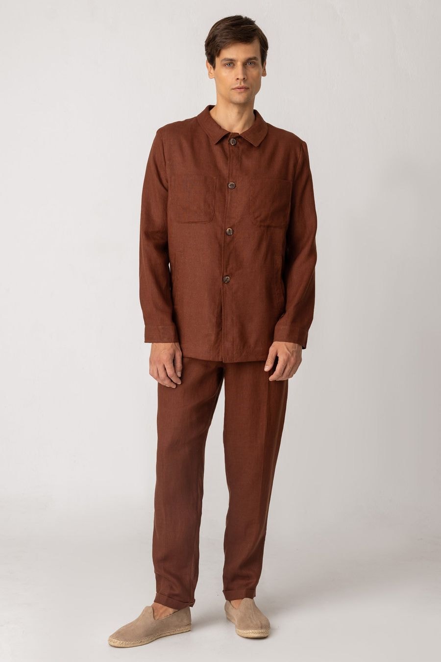 Men's linen pants brown ulisse - imagen 1