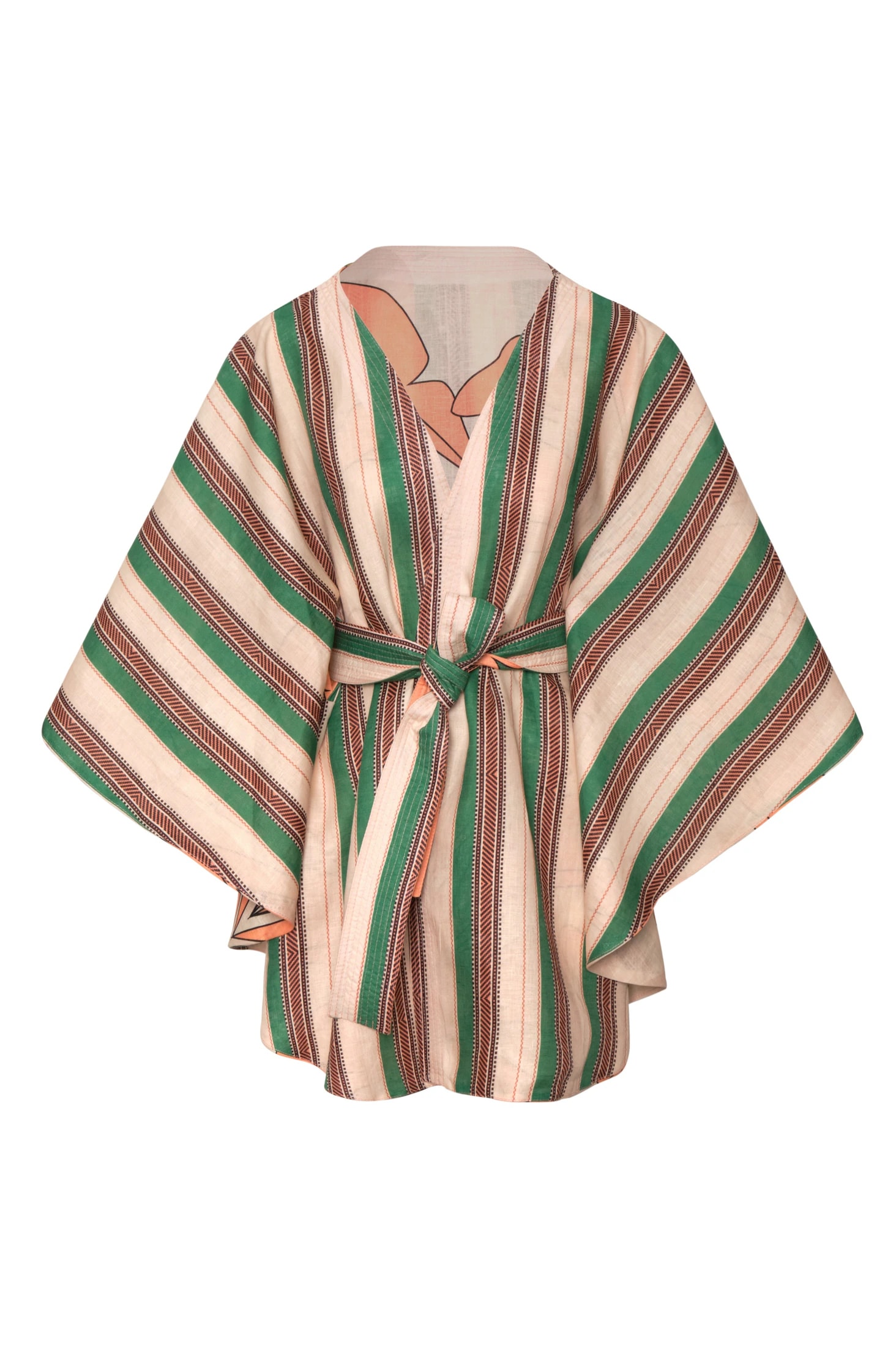 Cavalo Linen Poncho / Peach Palms - Green Artisanal Stripes - imagen 1