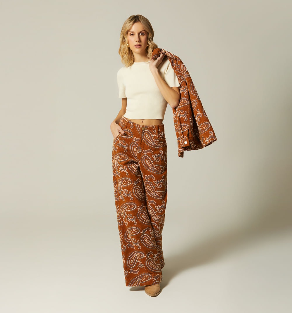 Pantalon palazo tiro alto en jacquard - imagen 1