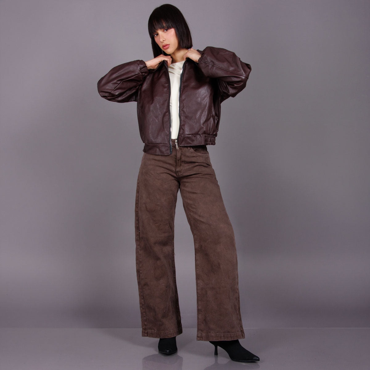 Jean Wide Leg Cafe Ax-3103 Rigido - imagen 1