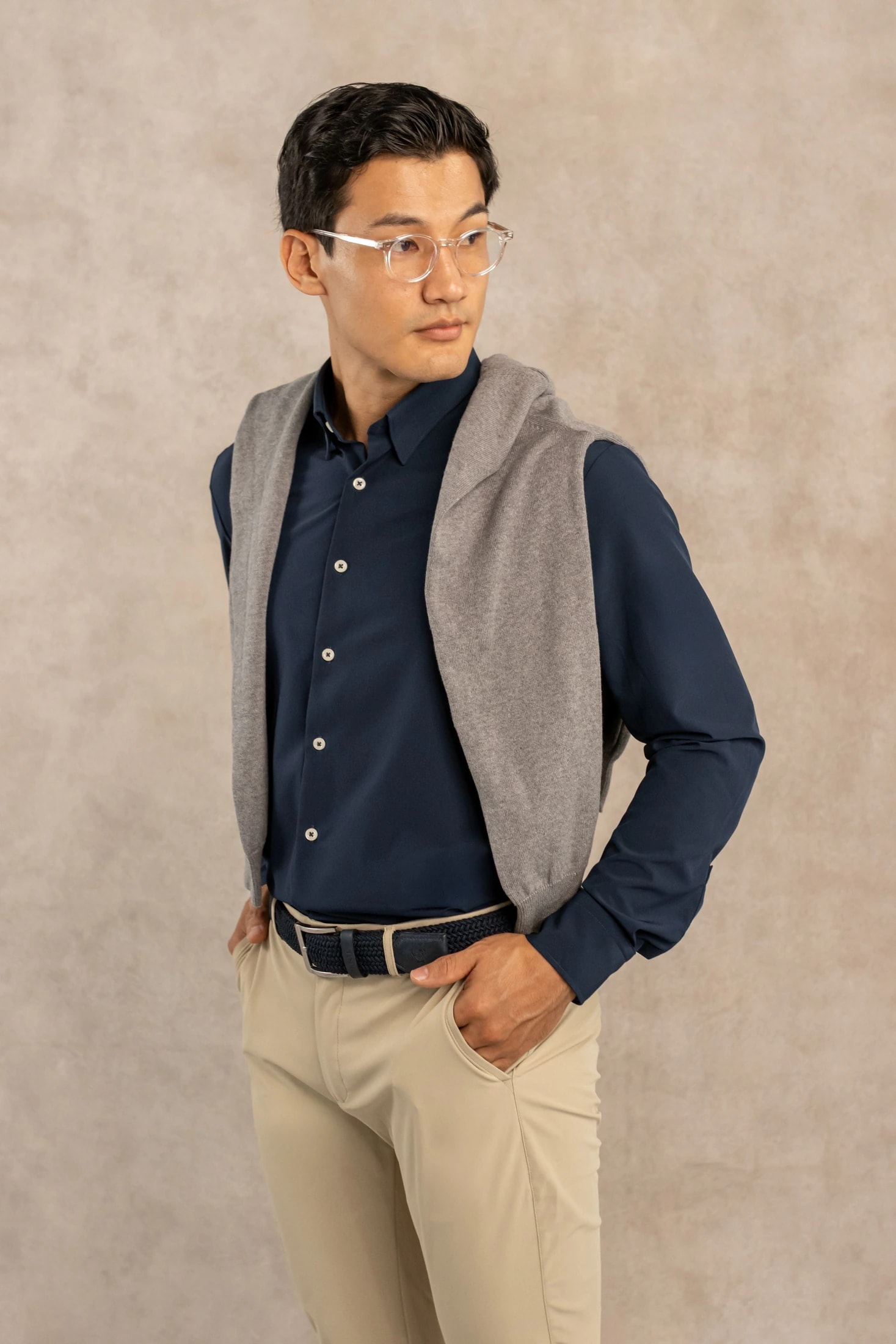 Camisa Performance Antiarrugas Azul Oscuro - imagen 1