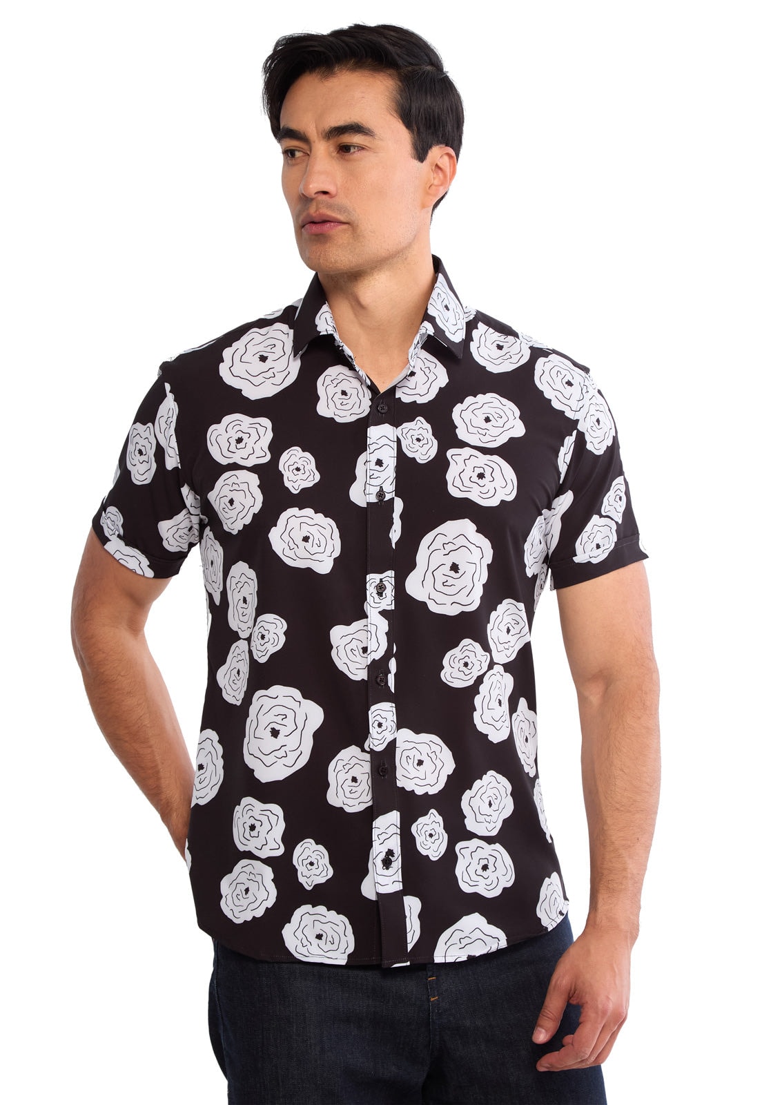 Camisa manga corta floral negra - imagen 1