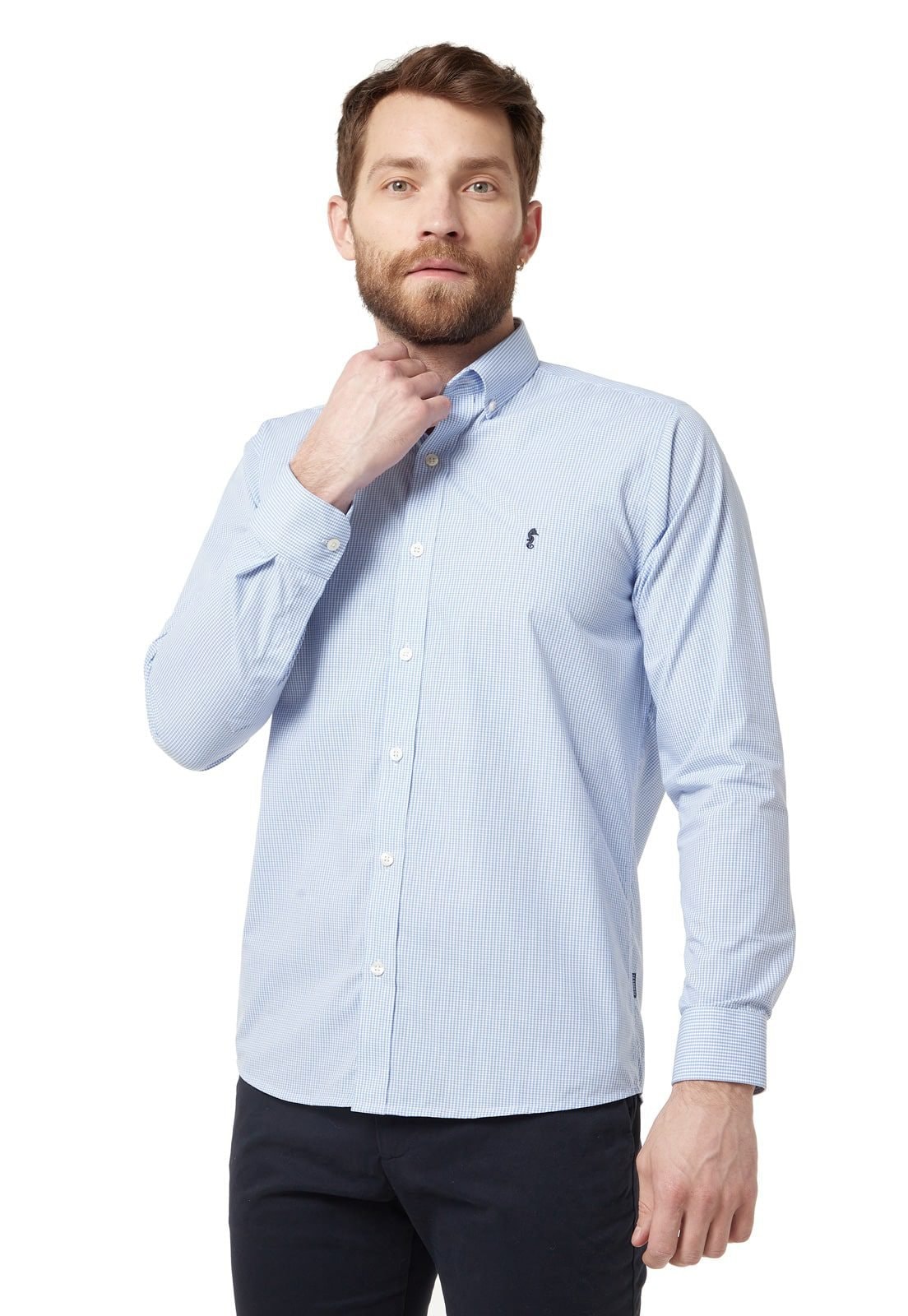 Camisa Manga Larga Cuadros Azul Claro - imagen 1