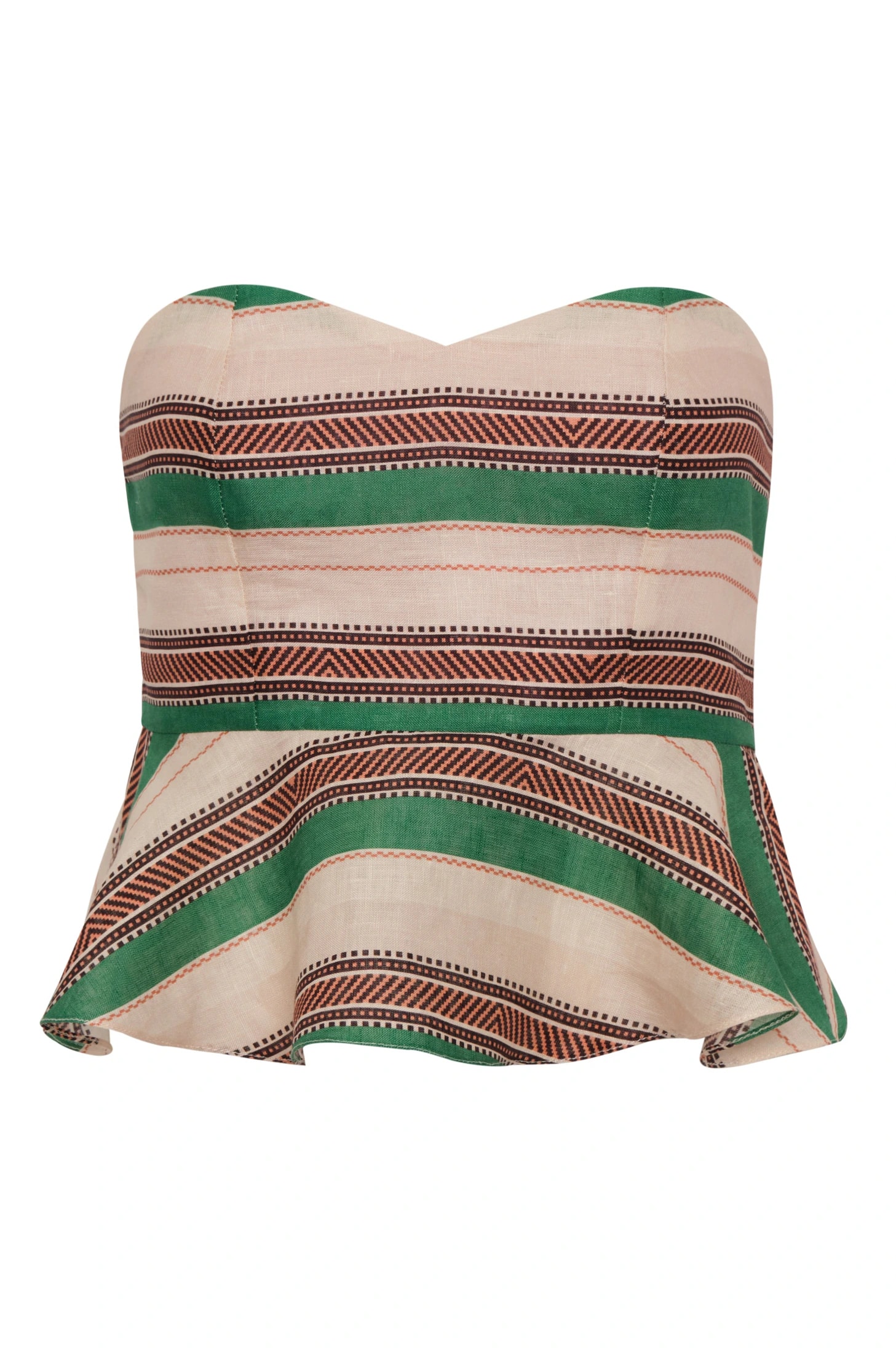 Peplum Linen Top / Green Artisanal Stripes - imagen 1