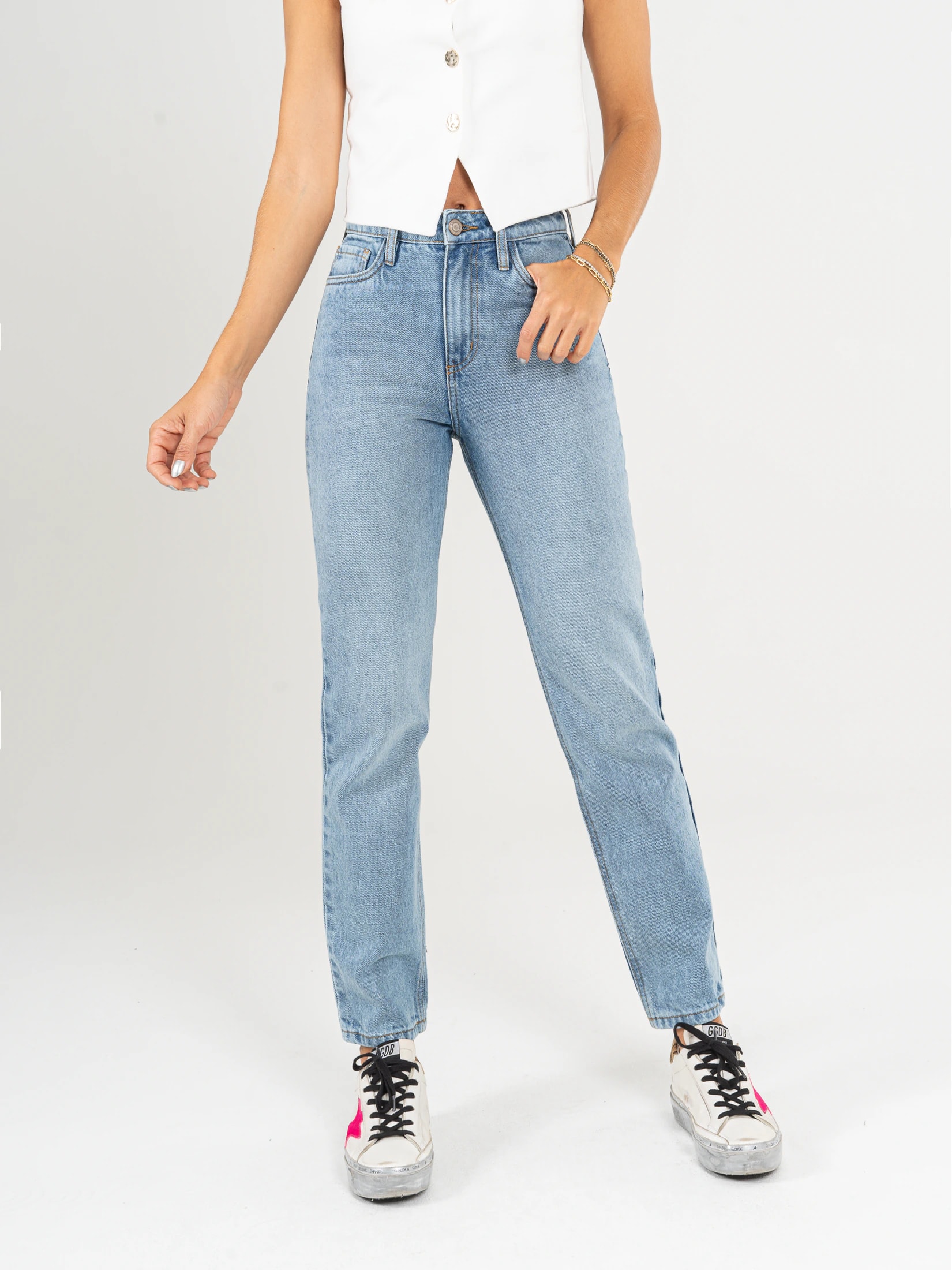 Ref: 066544 Jean Mom fit, rígido, tiro alto, tono azul medio. - imagen 1