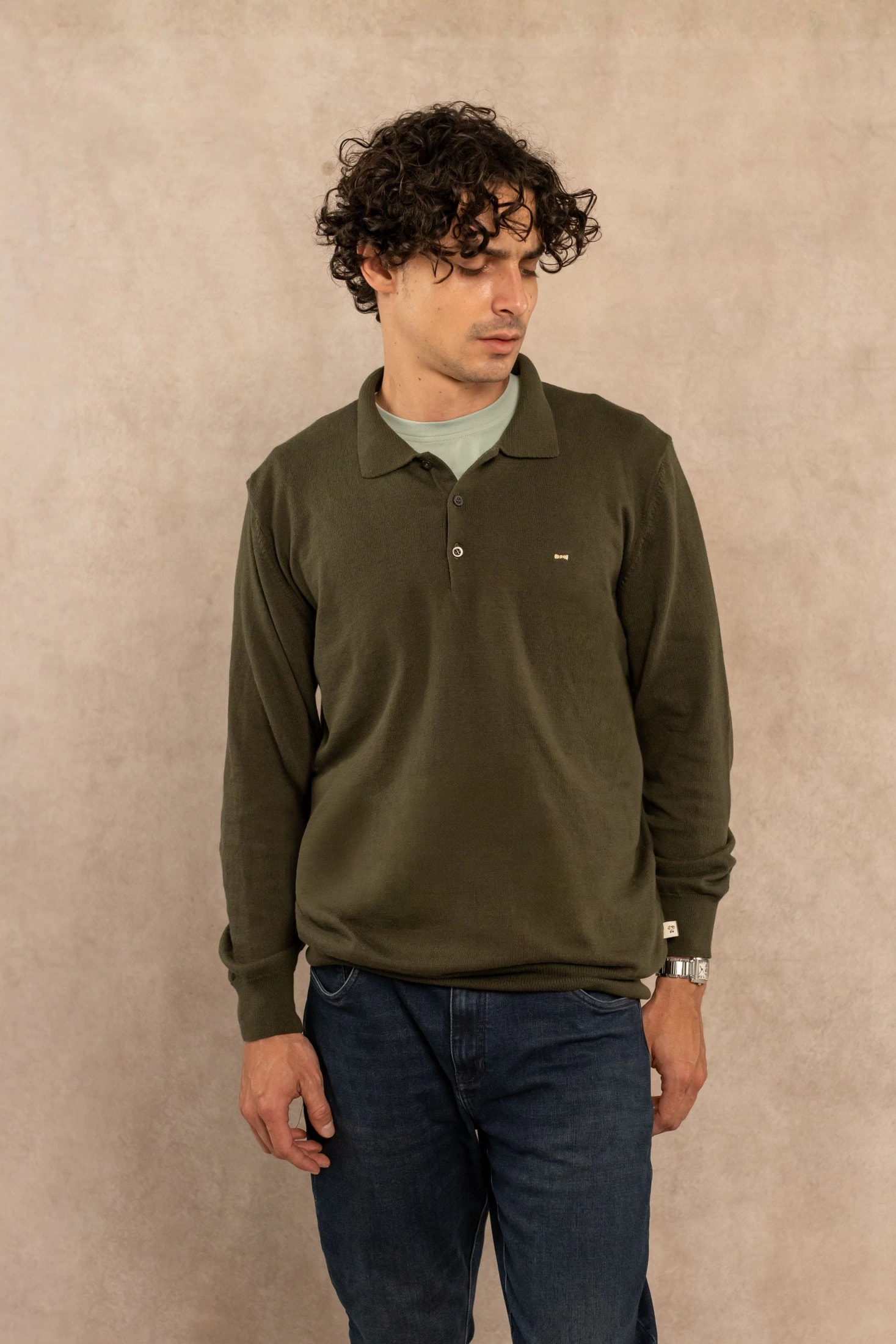 Polo Tejido Manga Larga Verde Militar - imagen 1