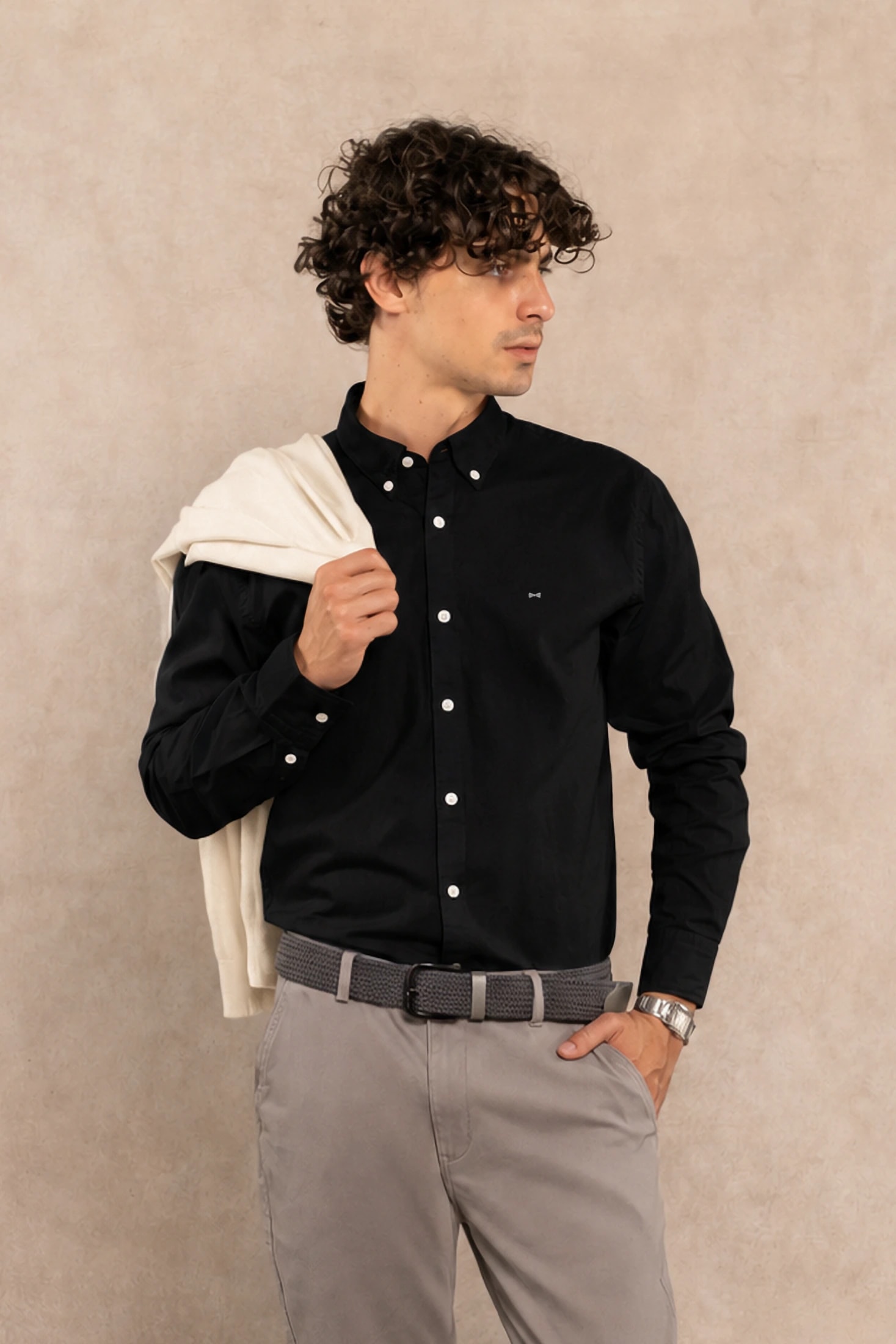 Camisa Antimanchas Popelina Negro Logo Gris Claro - Talla Regular - imagen 1