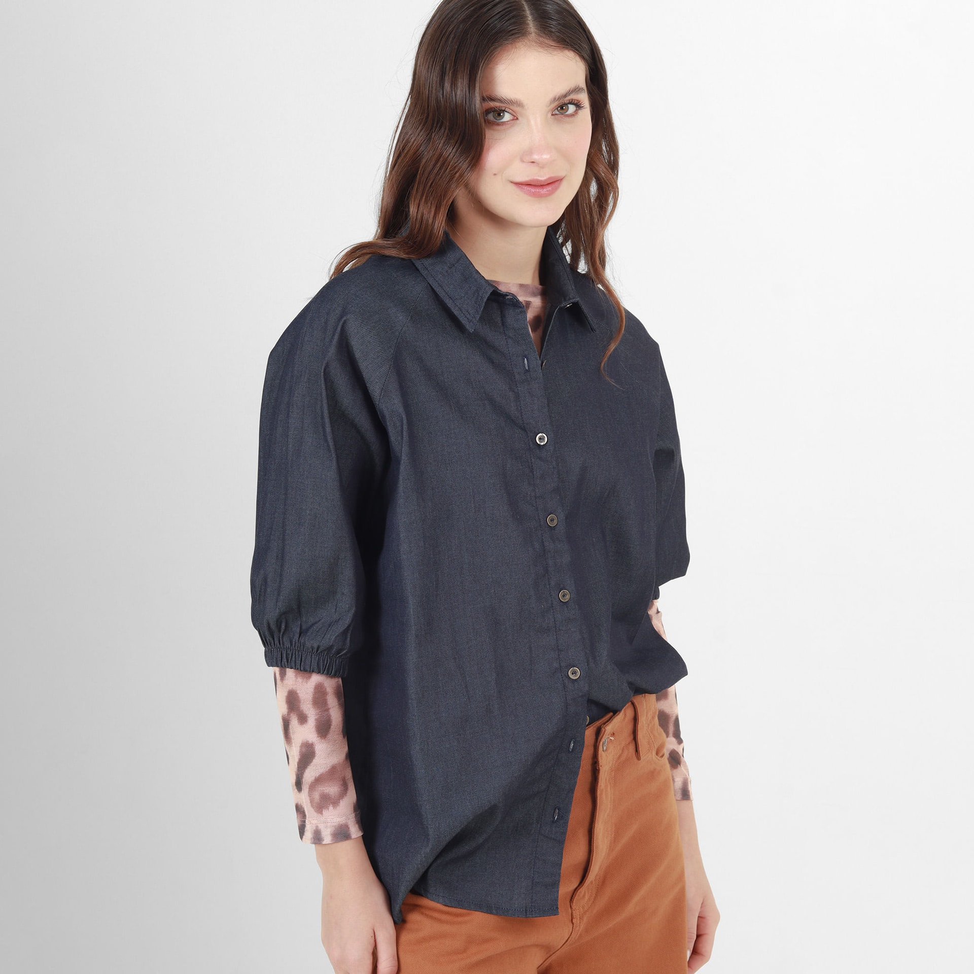 Blusa Cuello Camisero Manga Al Codo - imagen 1