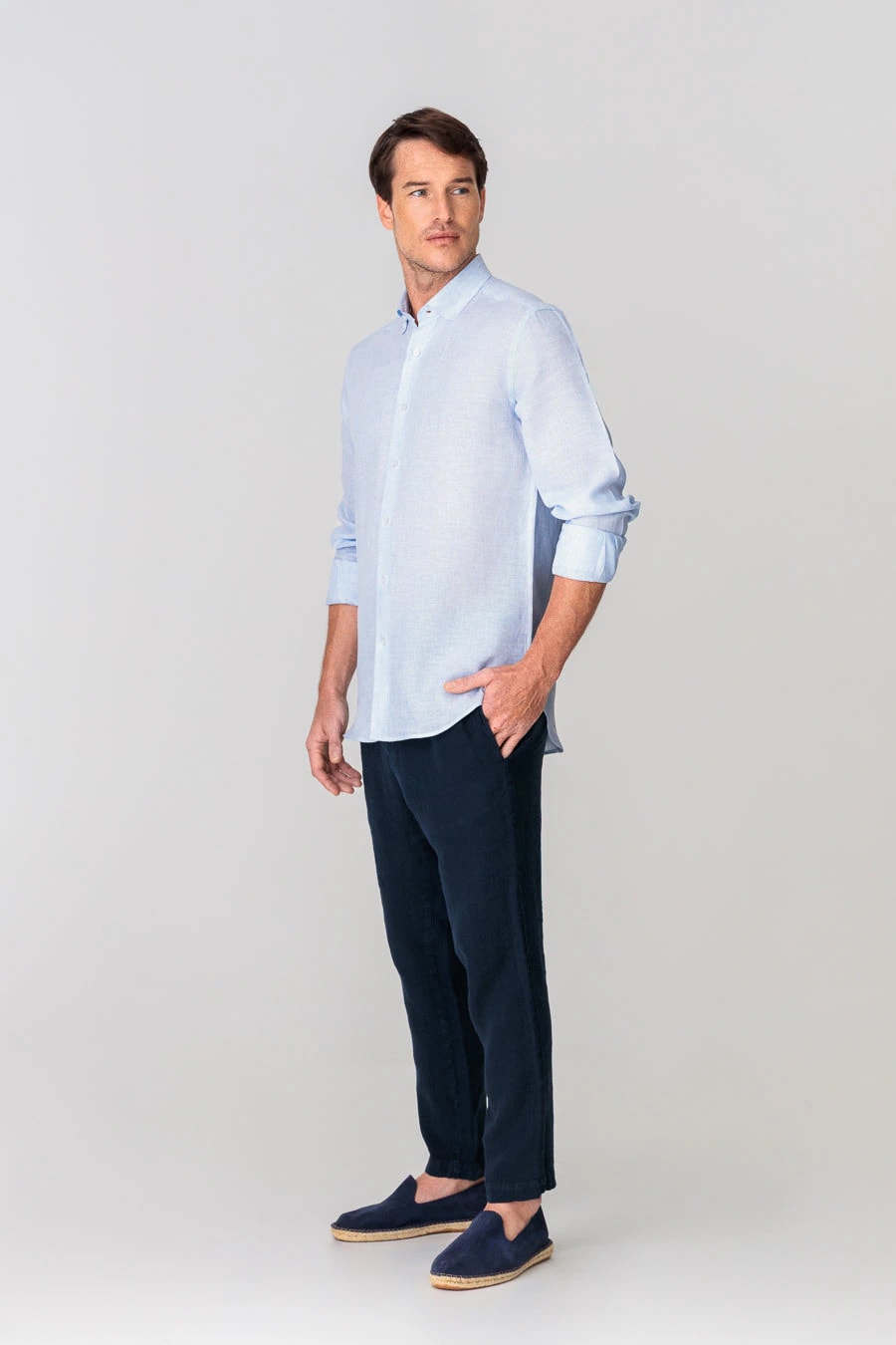Men's linen shirt mini stripes blue - imagen 1