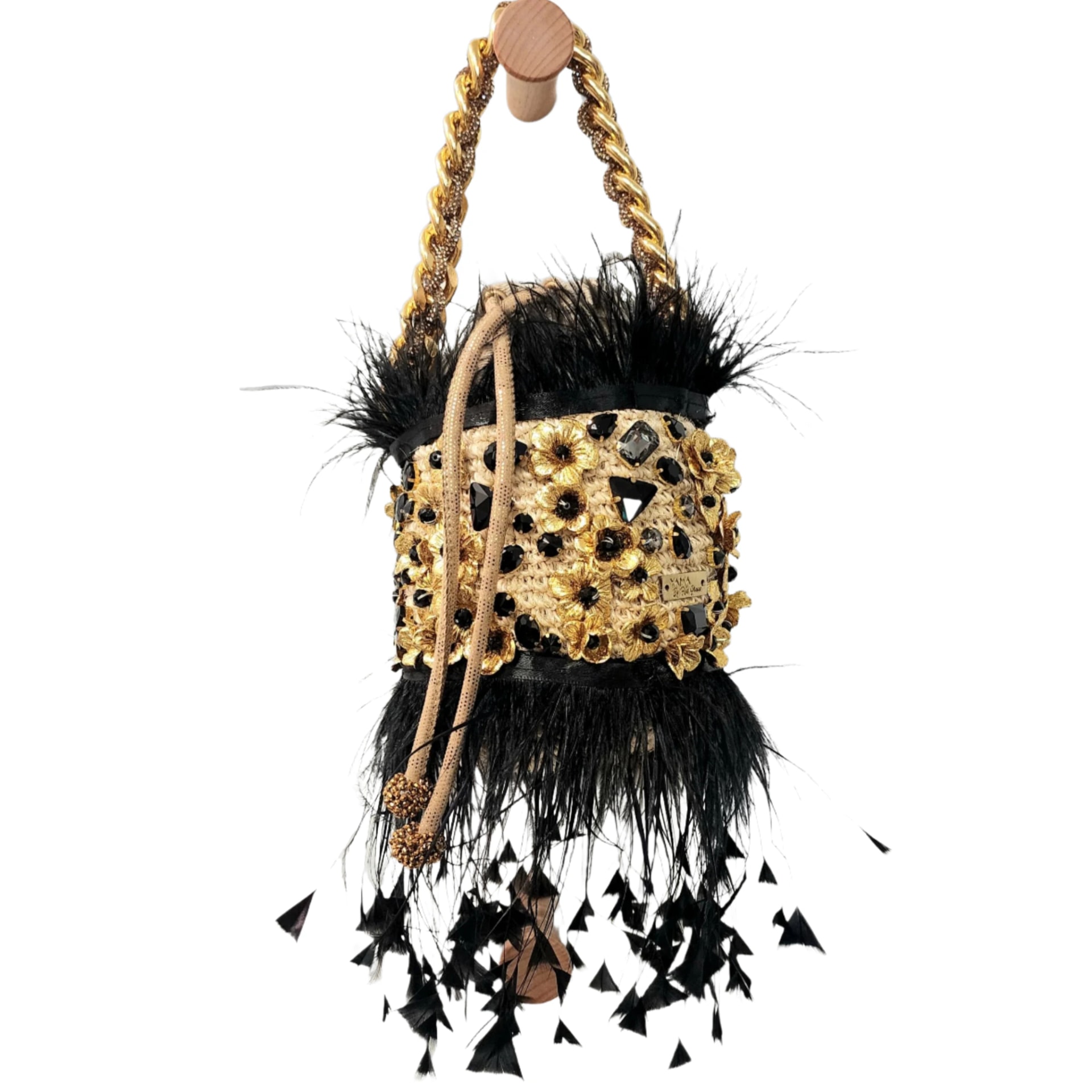 Minaudière Gold & Black Feather Bag - imagen 1