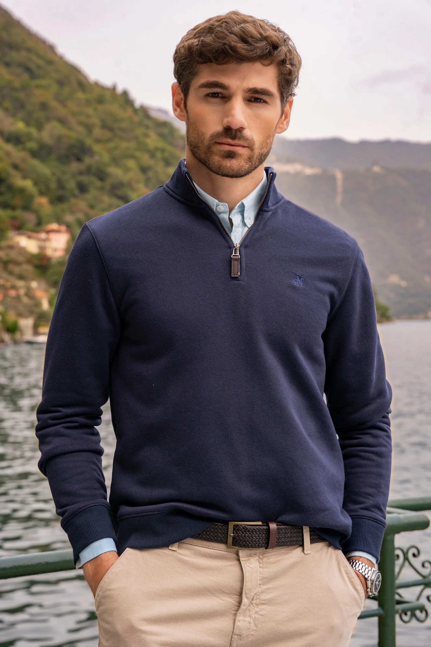 Suéter Halfzip Varenna Hombre Azul Oscuro - imagen 1