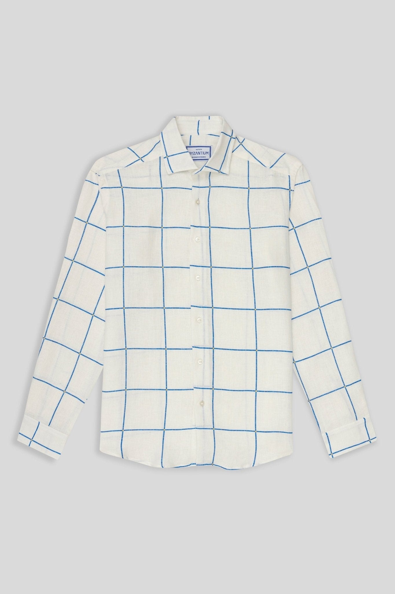 Men's linen shirt blue teselas - imagen 1