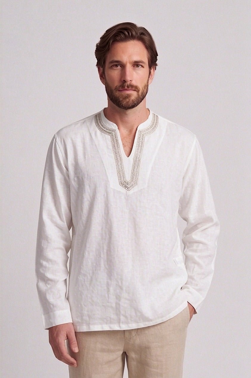 Camisa cuello hindu bordada manga larga para hombre Jon Sonen 010226006 - imagen 1