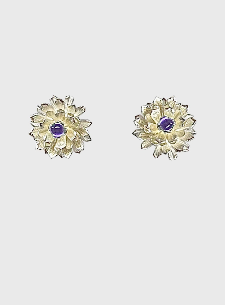 Aretes topos frailejón plata y amatista - imagen 1