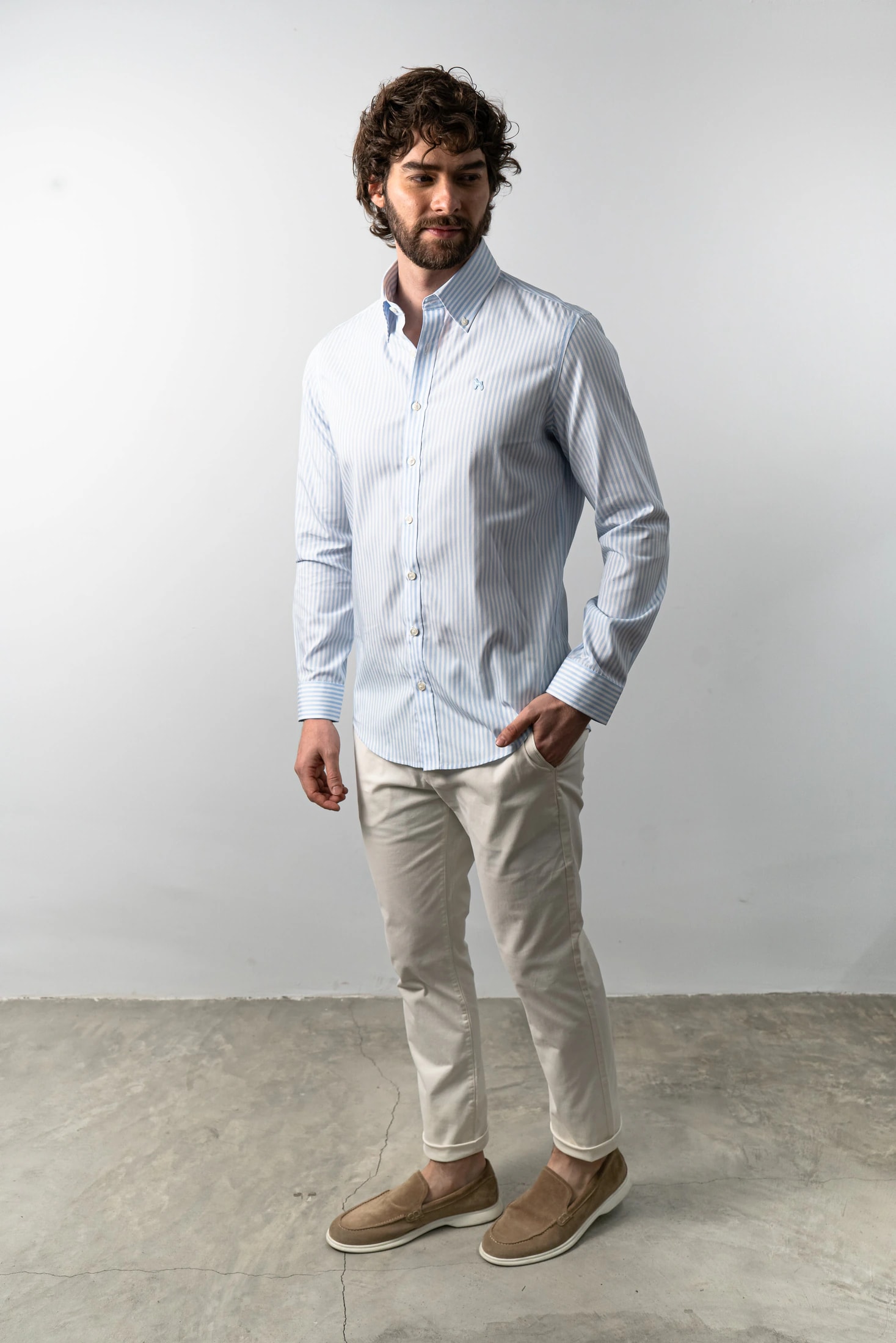 Camisa Manga Larga Rayas Baby Blue - imagen 1