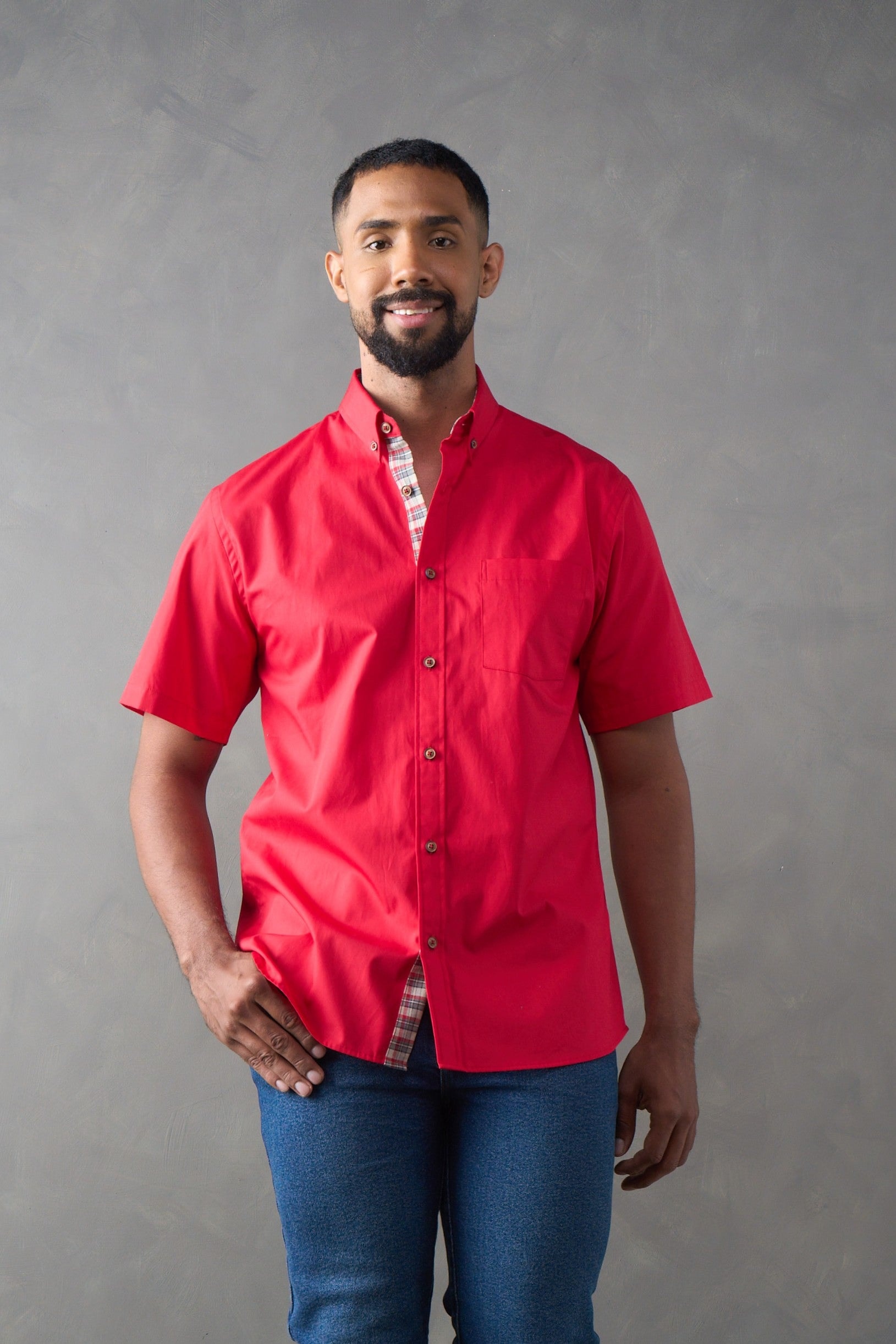 Camisa regular fit manga corta rojo - imagen 1