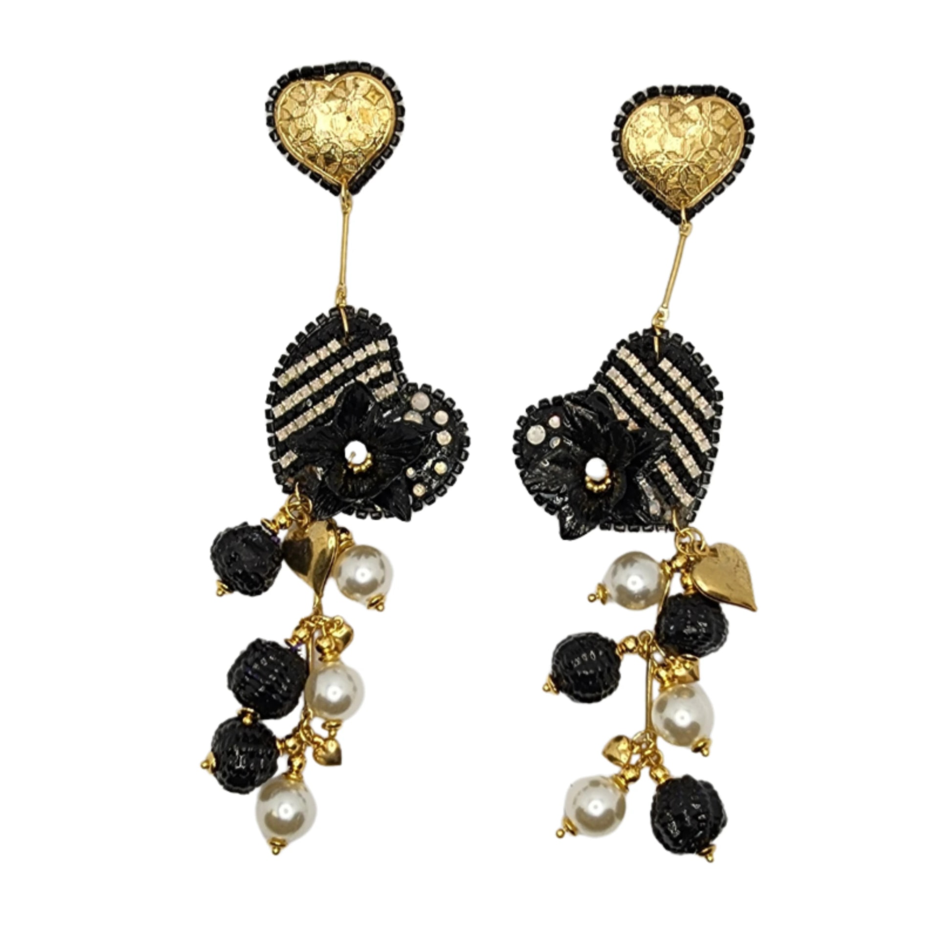 Fiber Black Heart Earrings - imagen 1