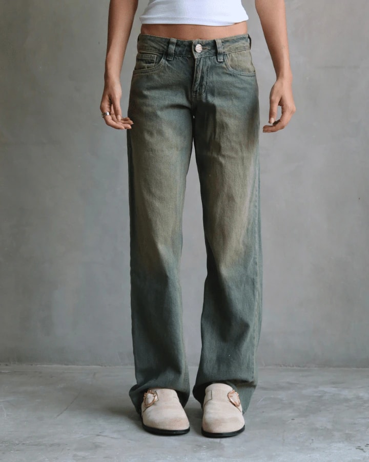 JEAN EXTRA LOW STRAIGHT FIT VINTAGE GREEN WASHED AZUL - imagen 1
