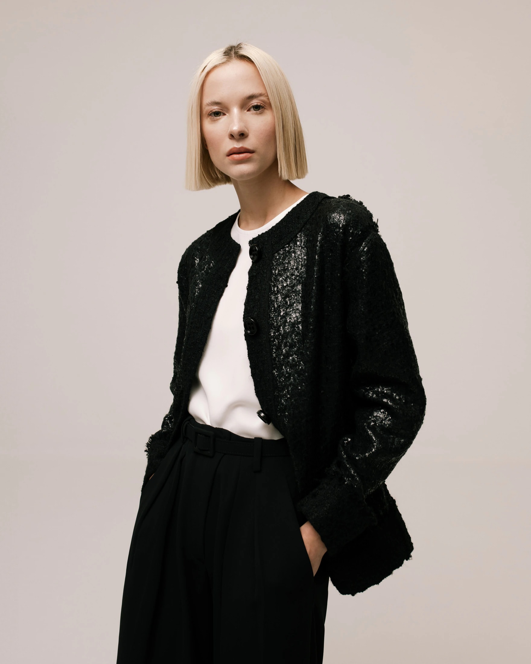 Loose-Fit Contrast Wool Jacket - imagen 1