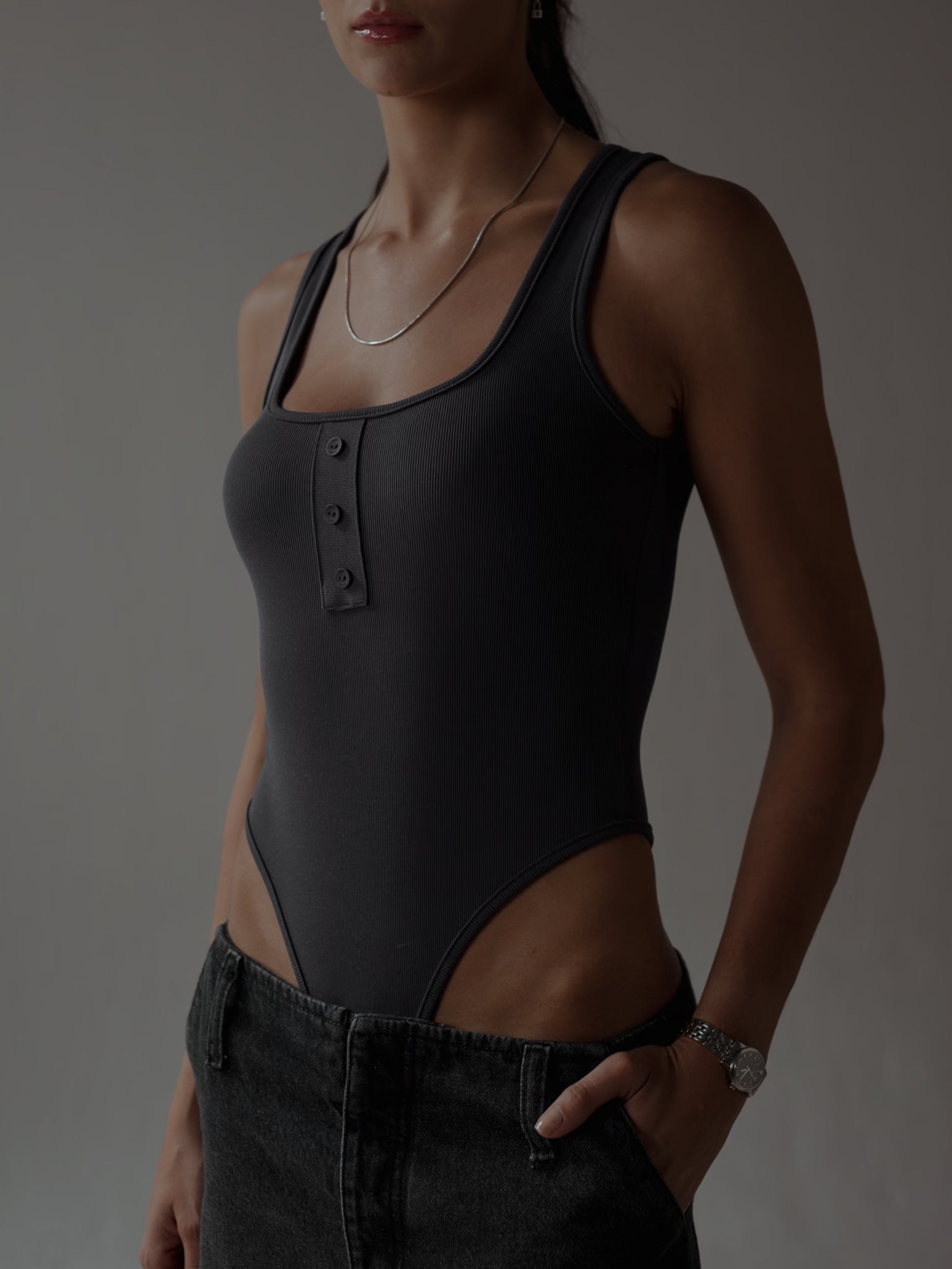 HALF BUTTON BODY - DARK GRAY - imagen 1
