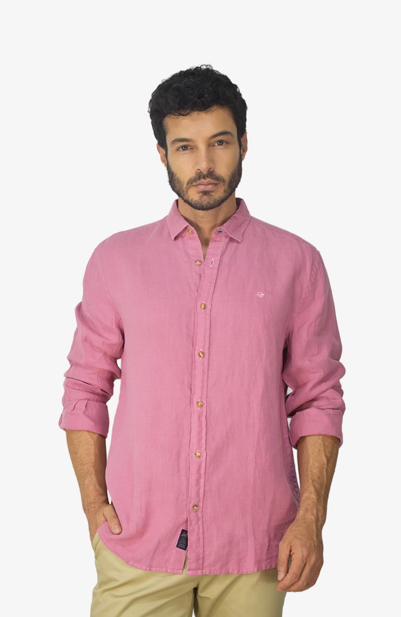 Camisa manga larga Lino Rosa Oscuro para Hombre - imagen 1