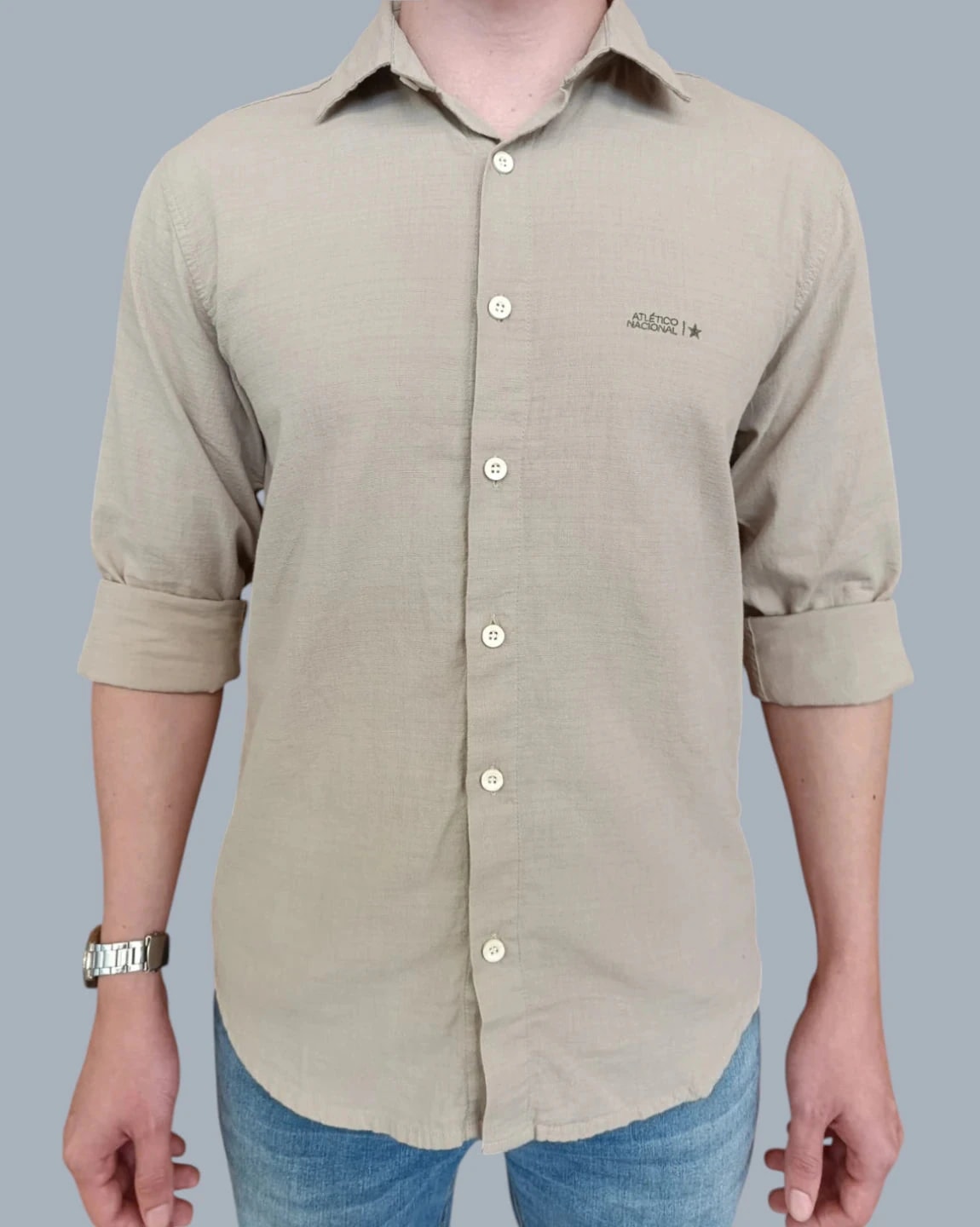 CAMISA LINO MANGA LARGA CAQUI HOMBRE - imagen 1
