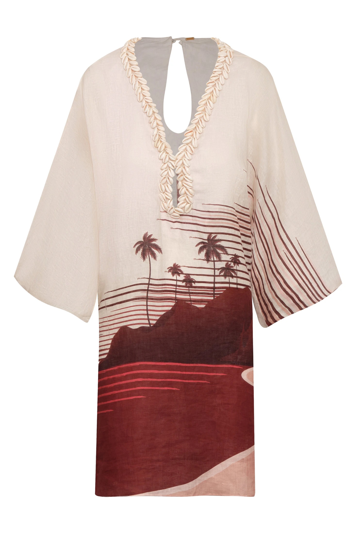 Andina Hand Embroidered Linen Mini Tunic / Red Tropical Landscape - imagen 1
