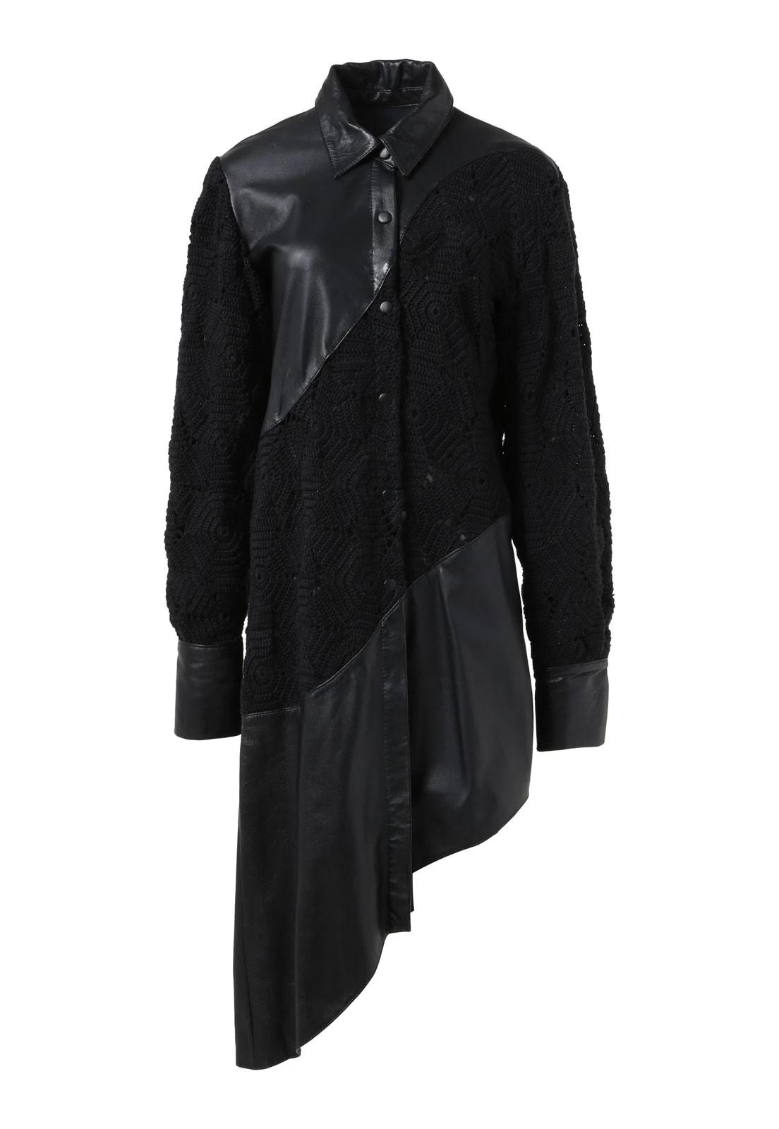 WAVY CROCHET LEATHER SHIRT DRESS - imagen 1