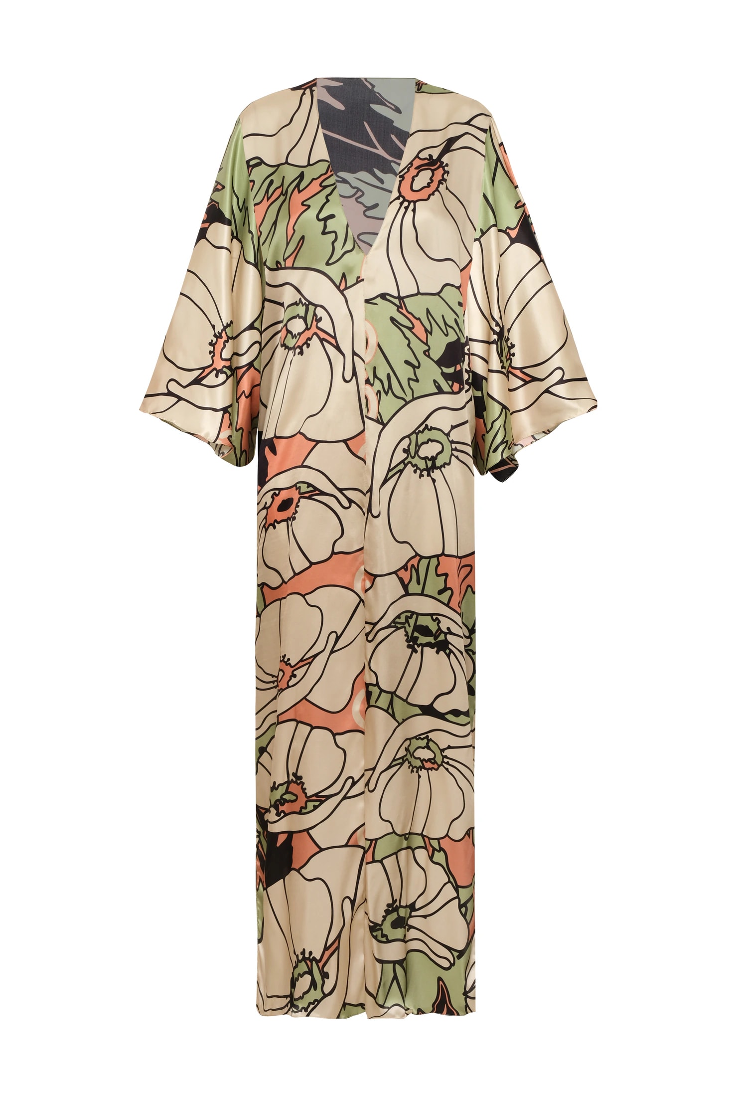 Mercedes Satin Silk Closed Tunic / Sage Gladiolos Garden - imagen 1