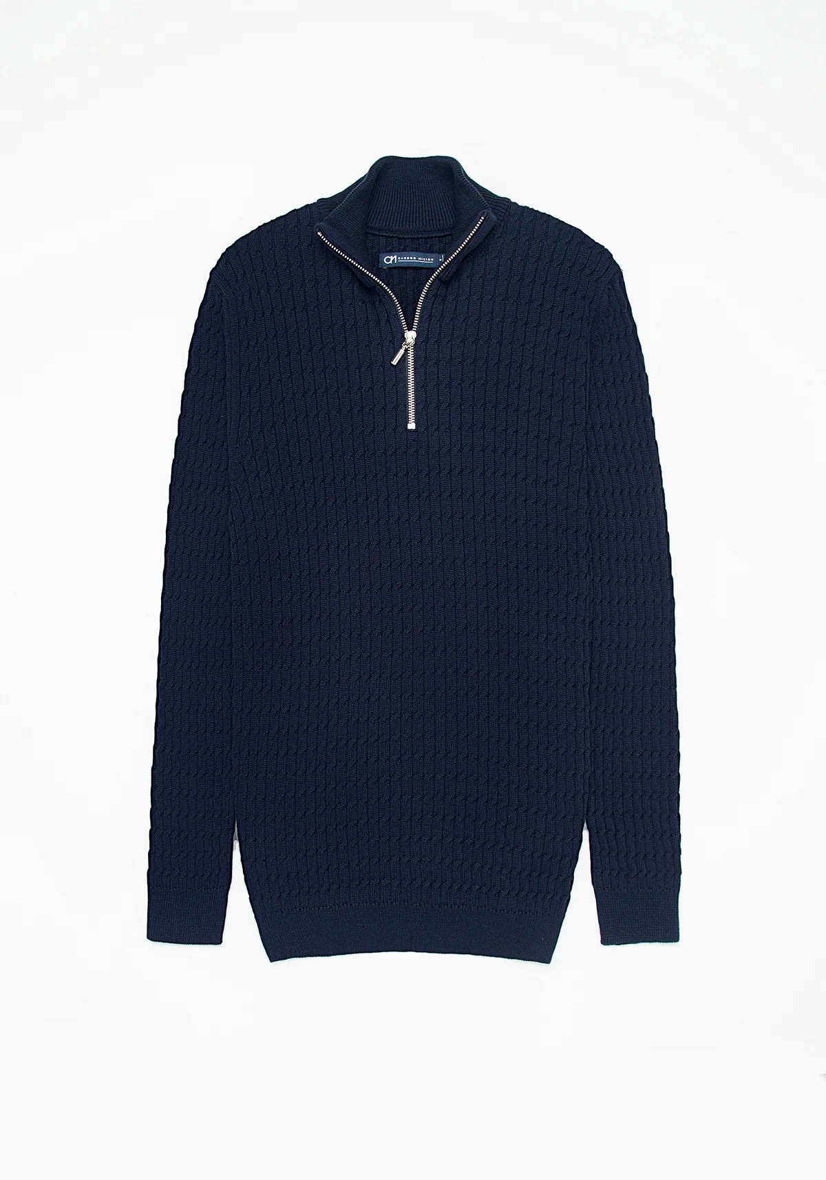 Saco Trenzado Half Zip Algodón Azul Oscuro - imagen 1
