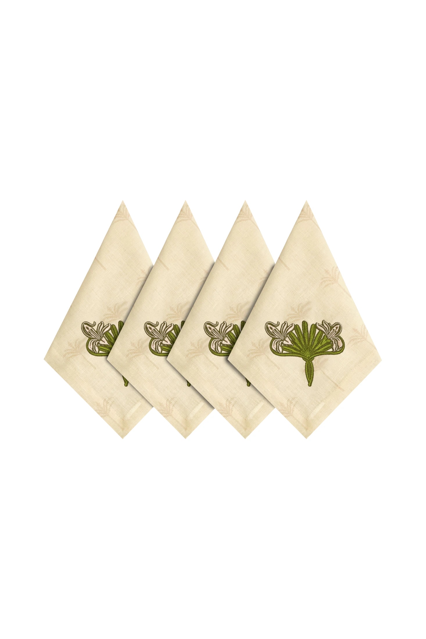 Lirios Linen Napkins / Ivory & Green - Set of 4 - imagen 1