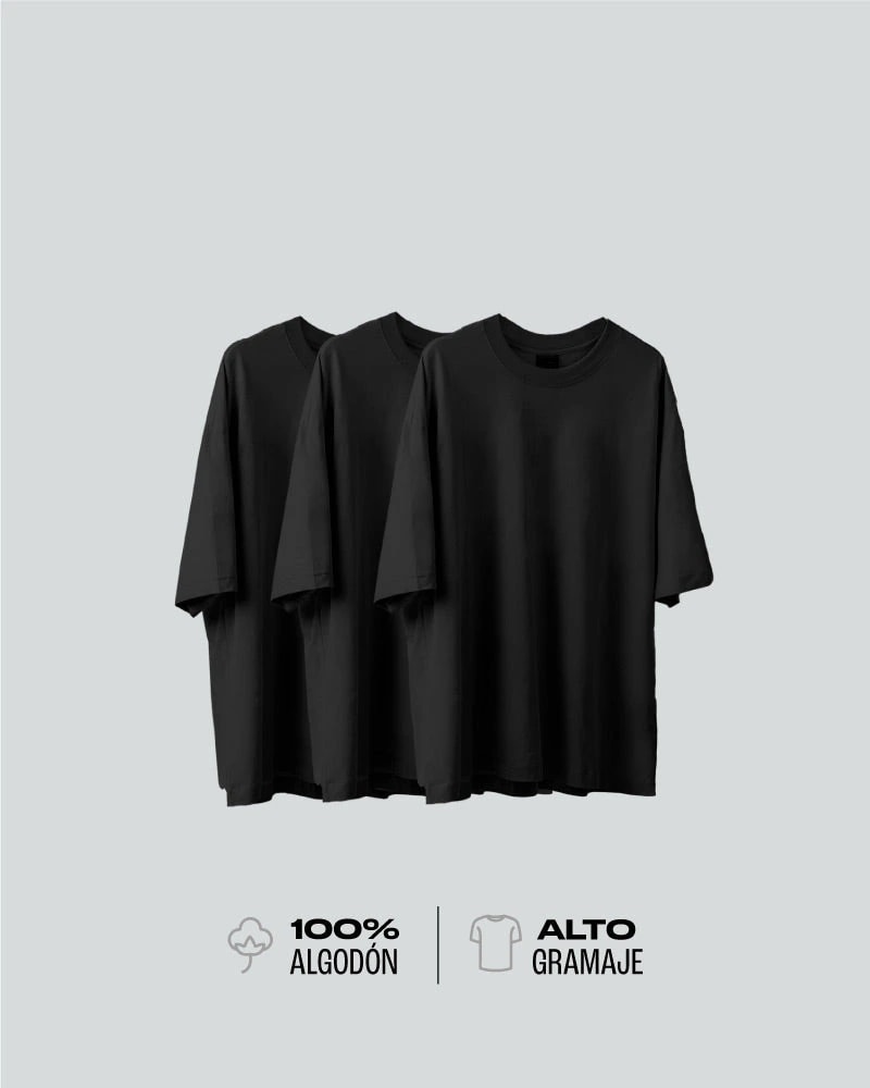 Pack x 3 Camisetas Básicas Negras Oversize - imagen 1