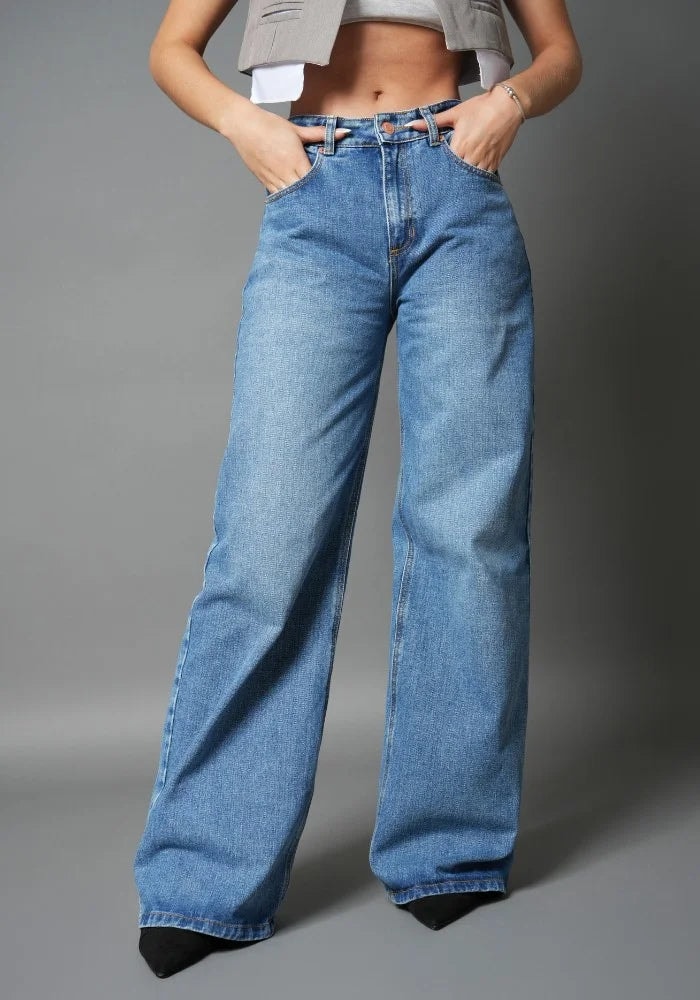 Jean Rígido Wide Leg Baggy para Mujer Tono Azul Medio - imagen 1