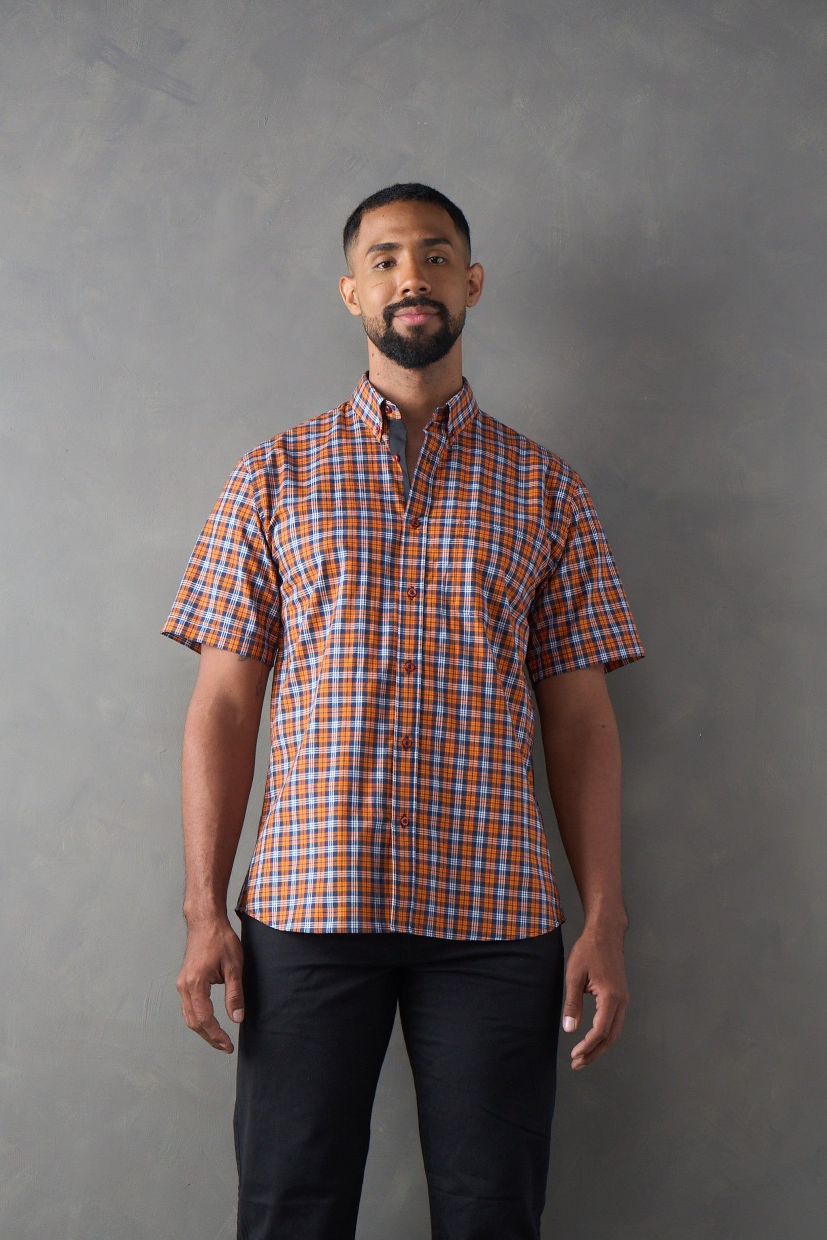 Camisa manga corta a cuadros naranja - imagen 1