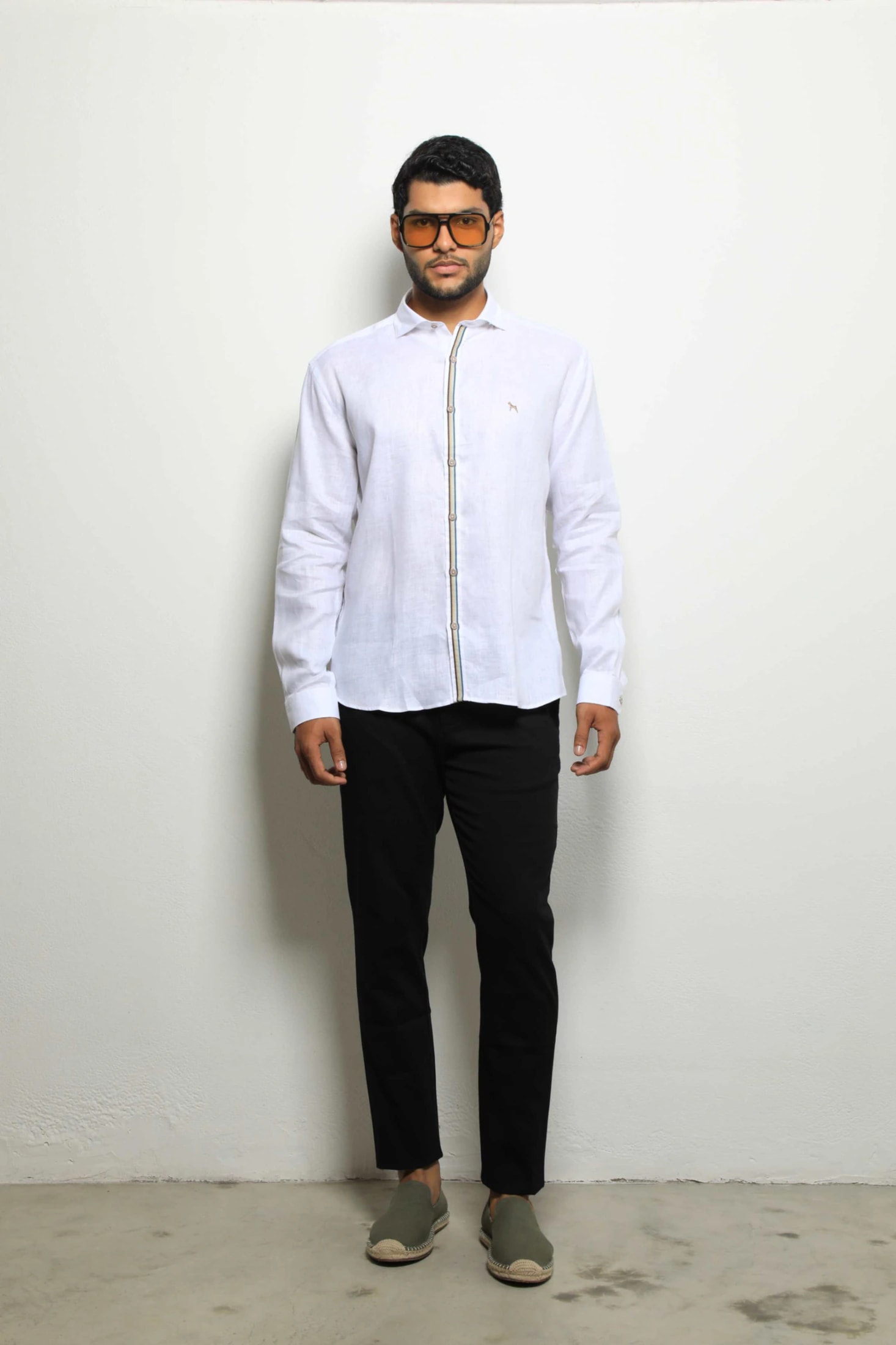 Camisa Manga Larga Lino Blanco/Cinta - imagen 1