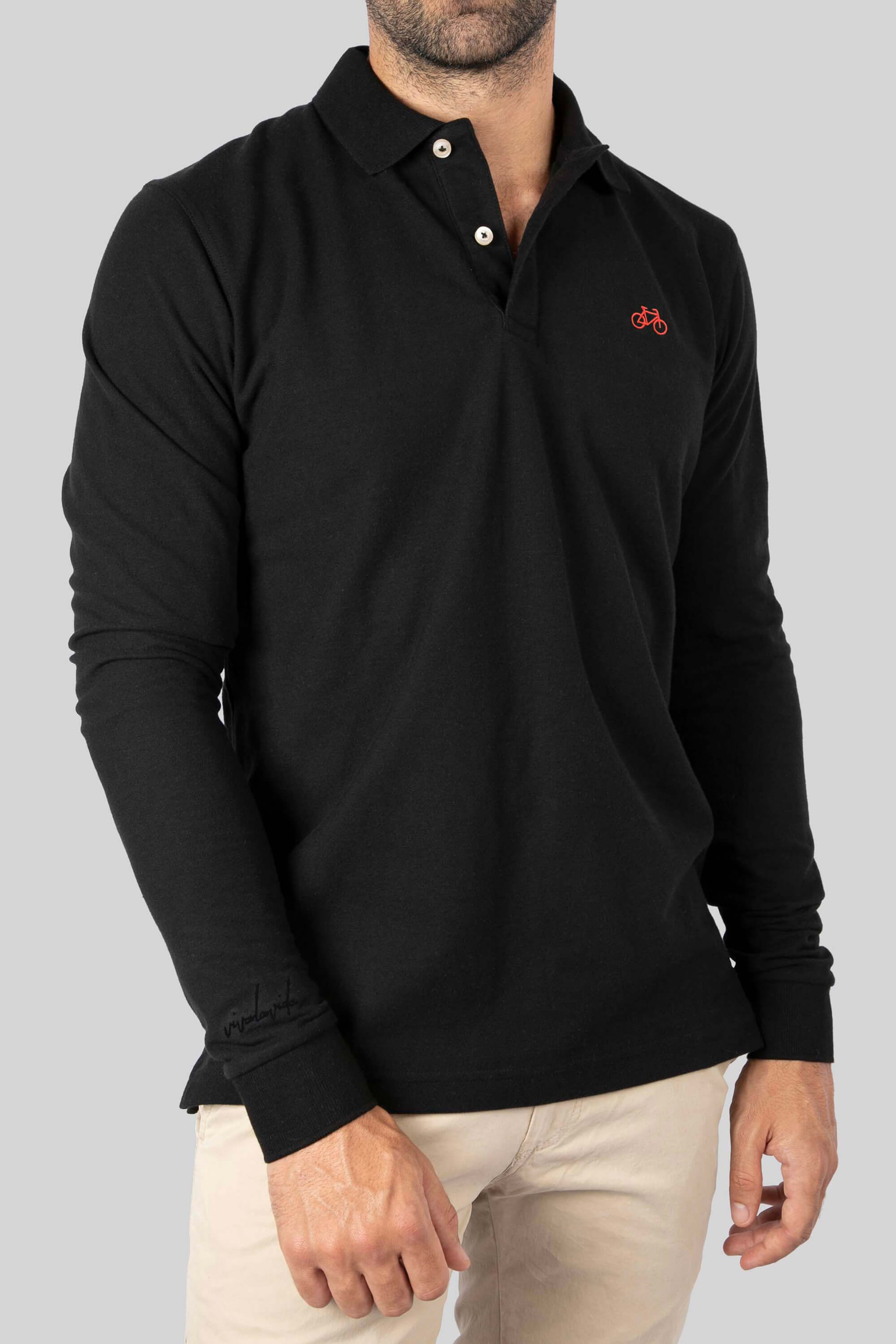 POLO MANGA LARGA NEGRO - imagen 1
