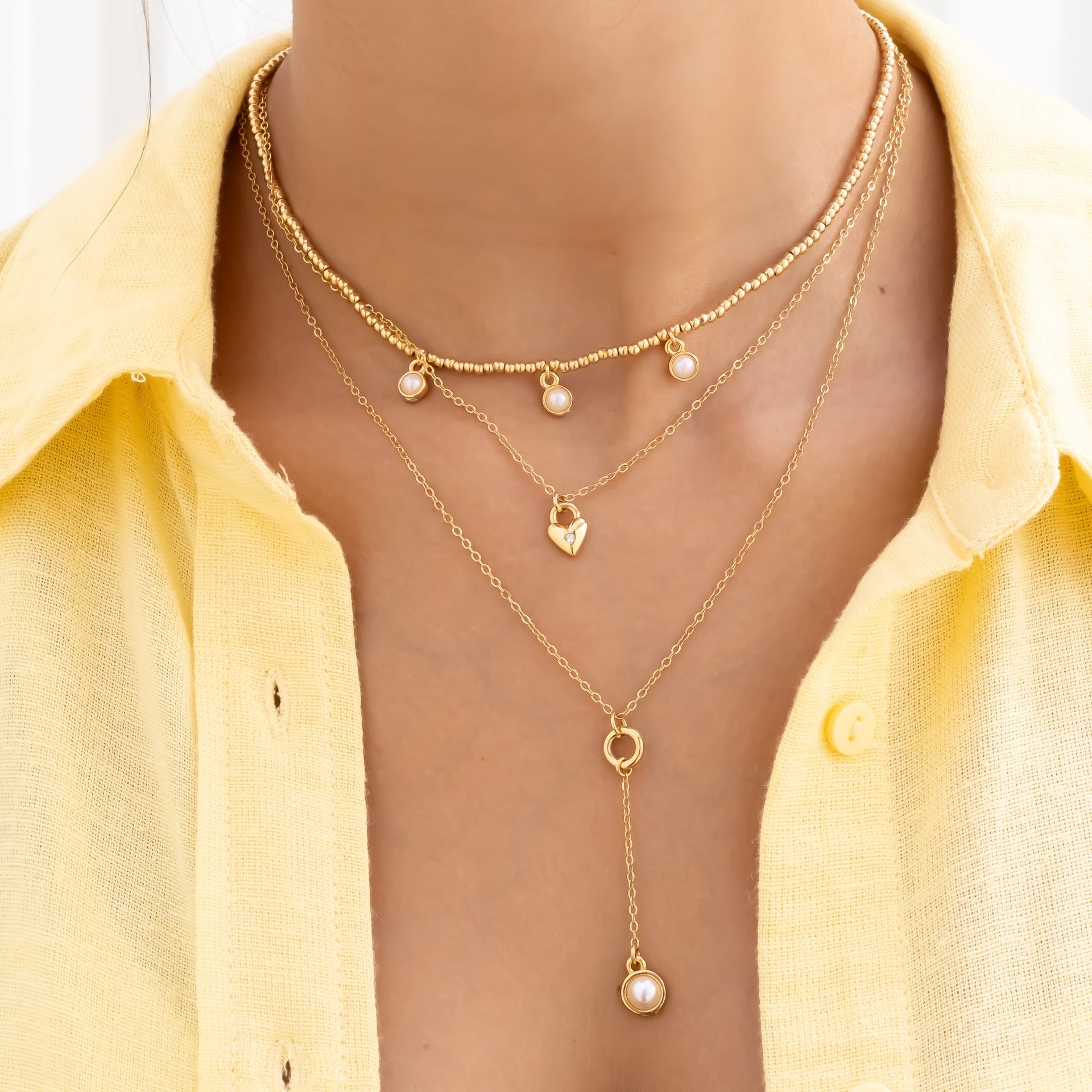 Set De 2 Cadenas Con Dije De Perla + Aretes - imagen 1
