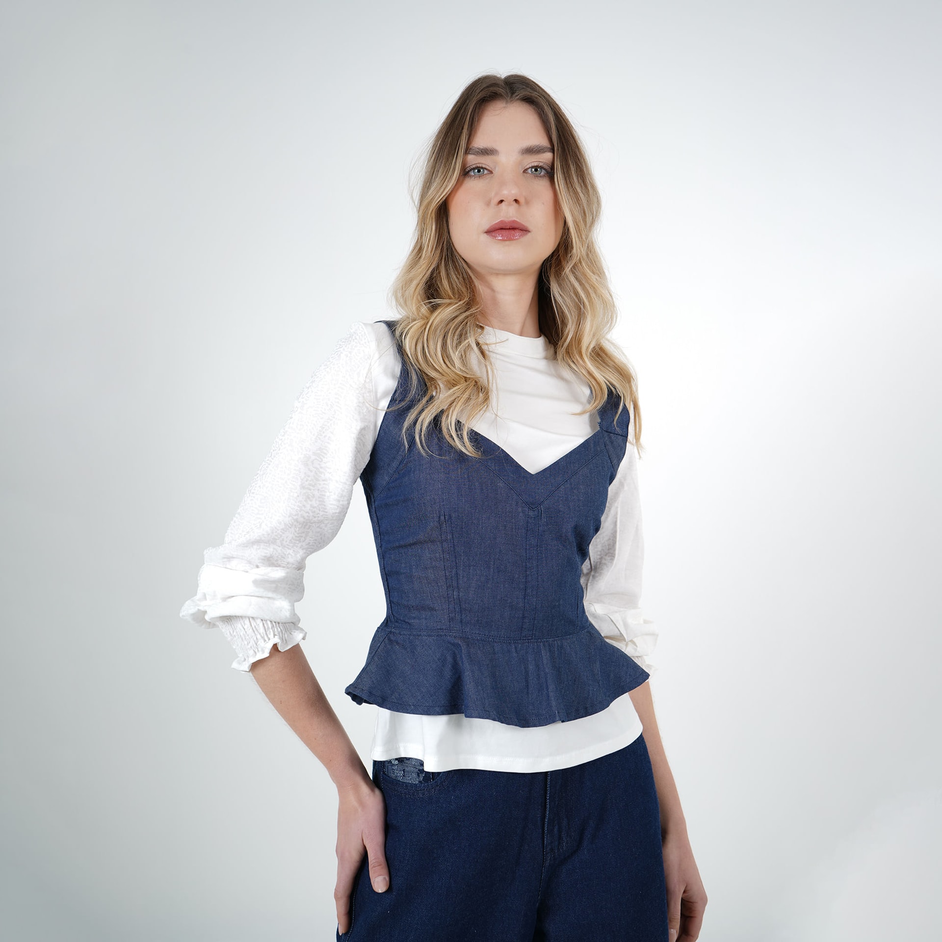 Blusa Cuello Corazon Manga Tiras - imagen 1