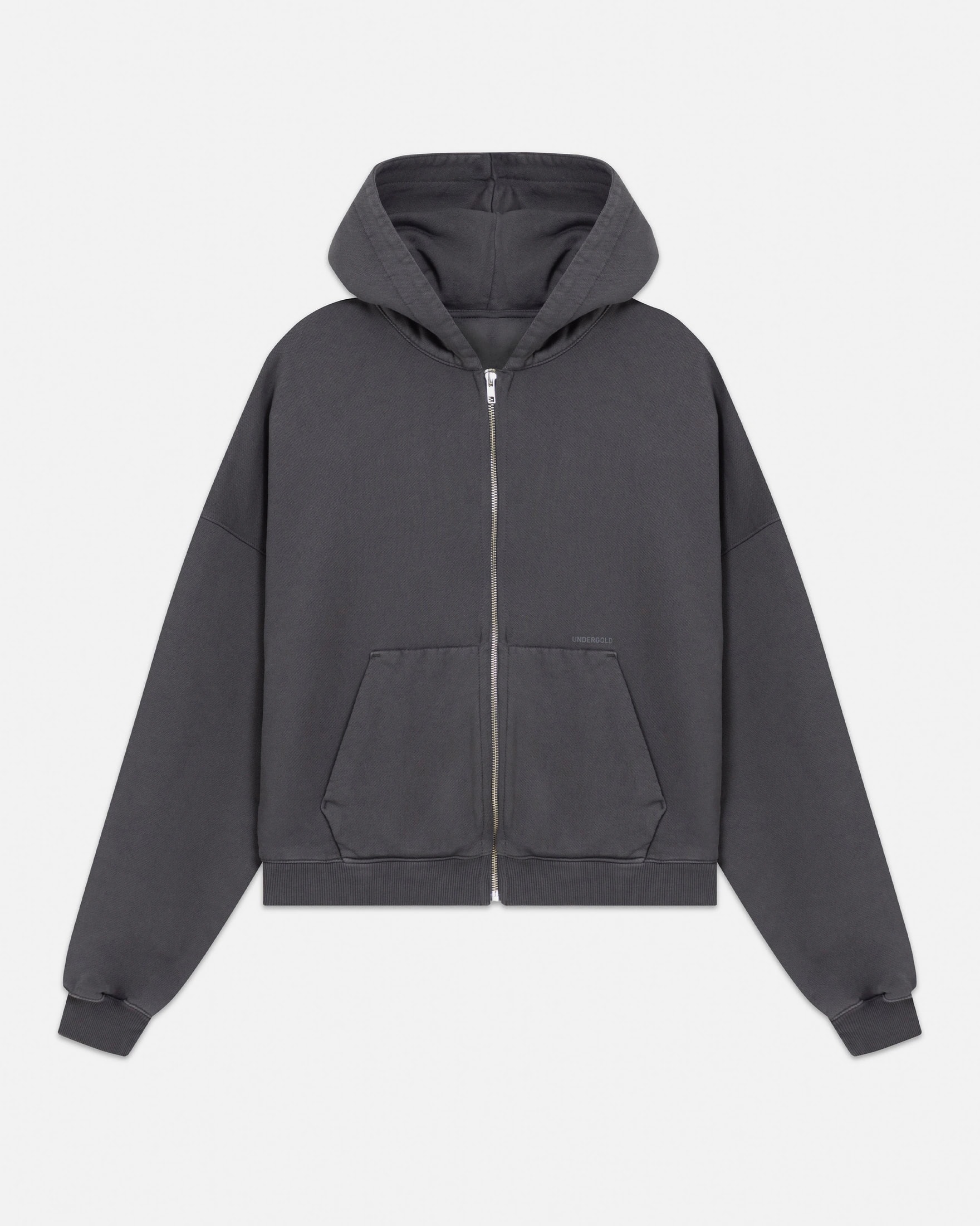 Line Basic Boxy Fit Zip Up Hoodie Dark Gray - imagen 1